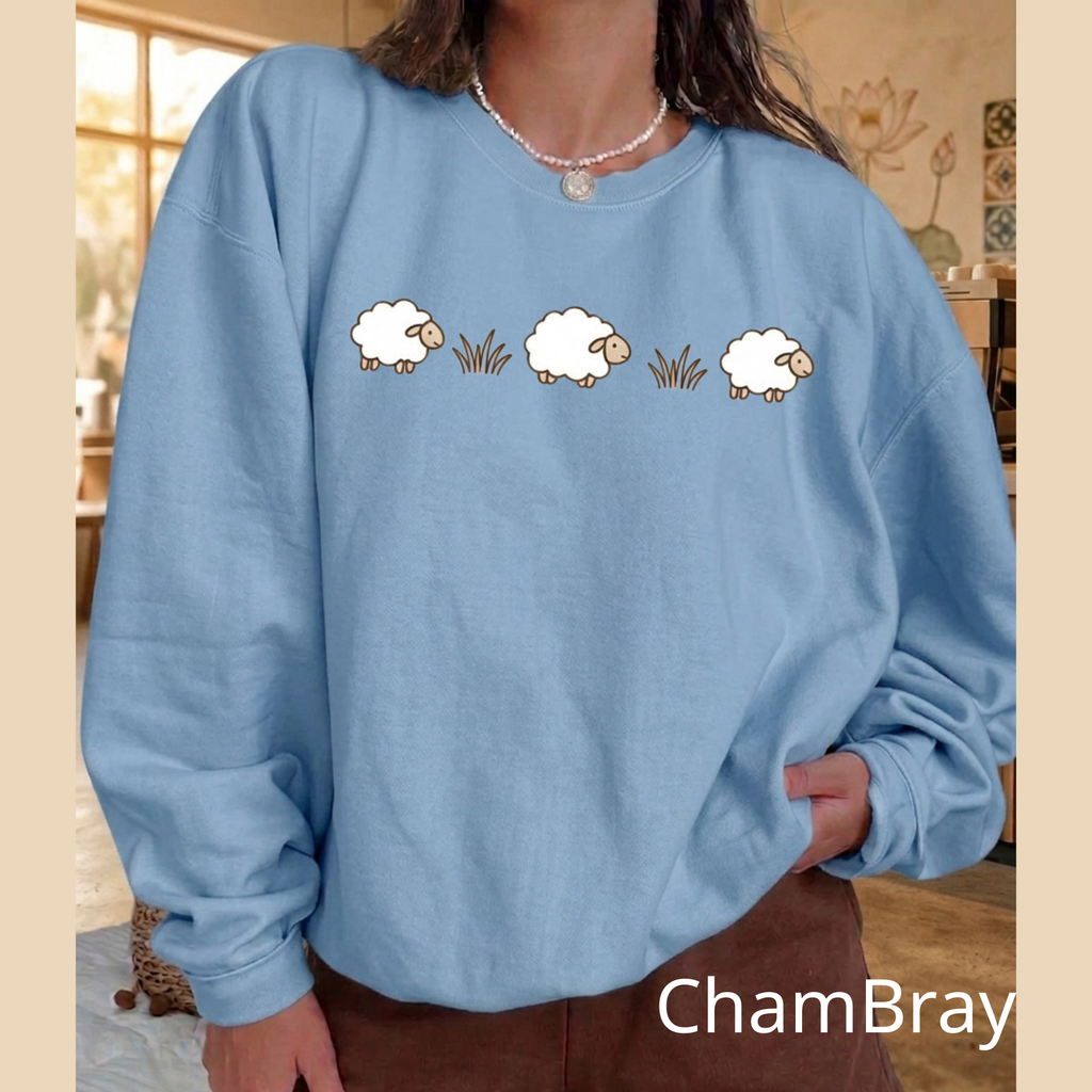 Cute Sheep Crewneck Sweatshirt, Aesthetic Kawaii Farm Animal Jumper, Cute Animal Lover Gift Pullover