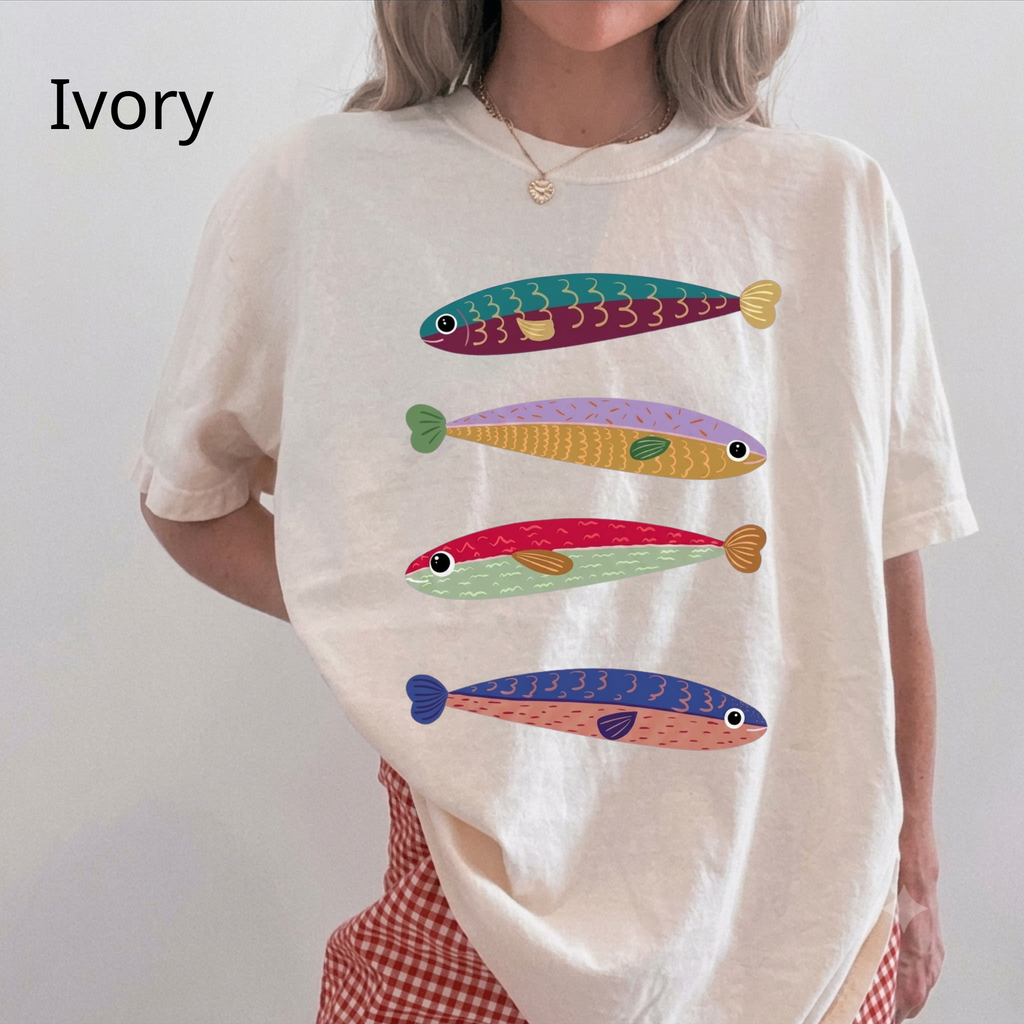 Feng Shui Fish T-Shirt, Cute Colorful Fish Tee, Aesthetic Pastel Graphic Shirt, Boho Fish Art Lover Gift, Quirky Indie Oversized Top