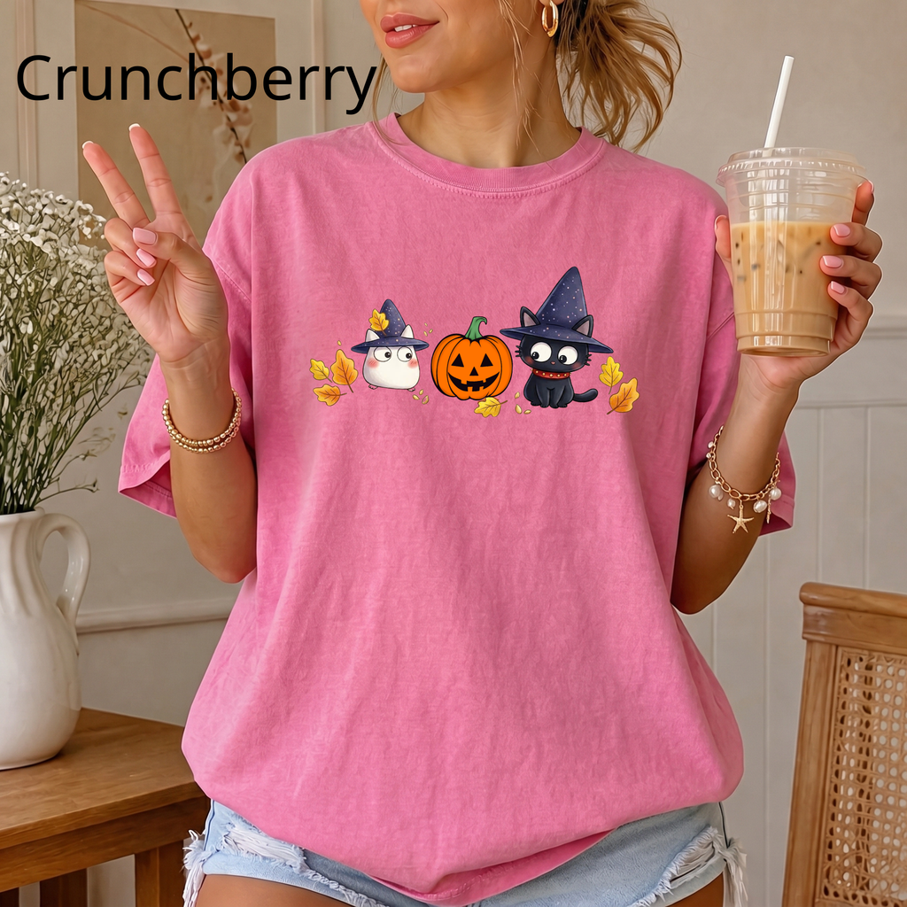 Cute Halloween Witch Cat & Ghost Pumpkin T-Shirt