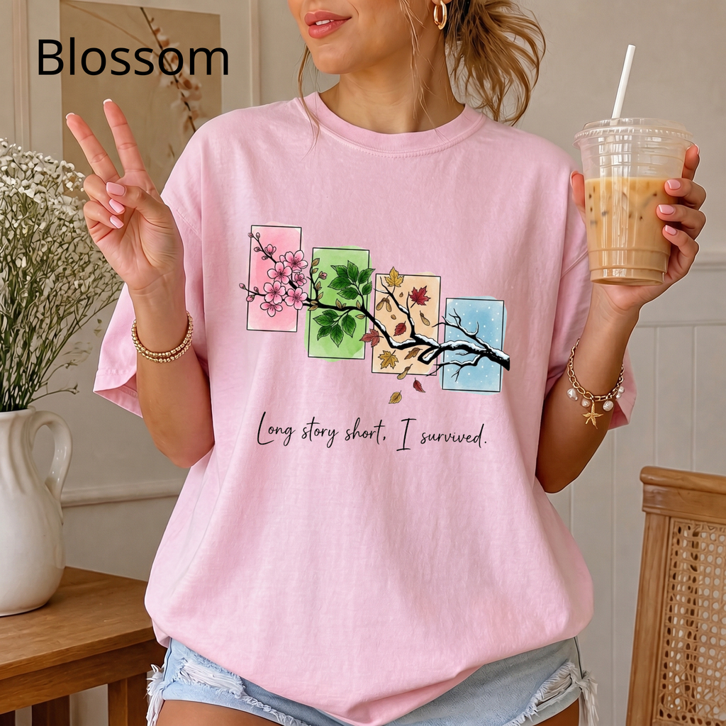 Long Story Short I Survived Shirt, Motivational Four Seasons Tree Tee, Inspirational Graphic T-Shirt