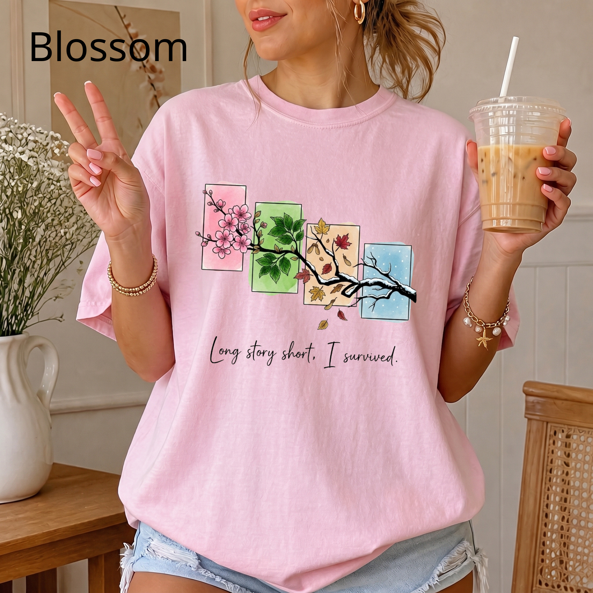 Long Story Short I Survived Shirt, Motivational Four Seasons Tree Tee, Inspirational Graphic T-Shirt