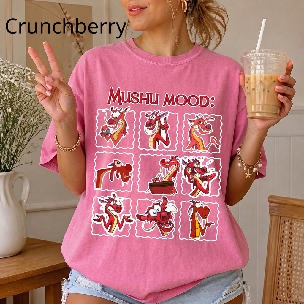 Retro "Mushu Mood" Shirt, Dragon Graphic Tee, Cute Face Emotion Of Mushu T-Shirt | Mulan Princess Tee