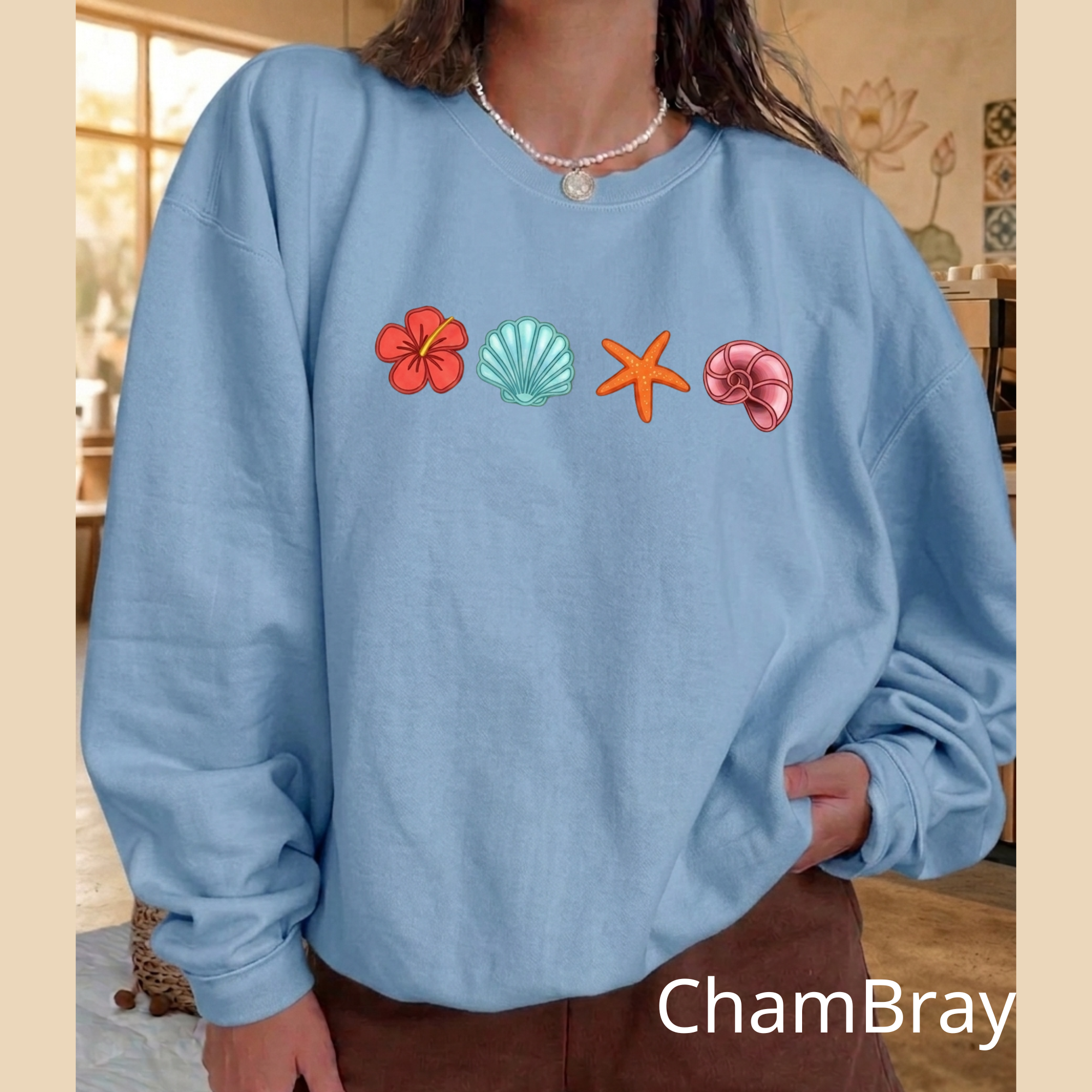 Cute Tropical Ocean Crewneck Sweatshirt, Aesthetic Beach Vibe Jumper, Cute Summer Vacation Gift Pullover