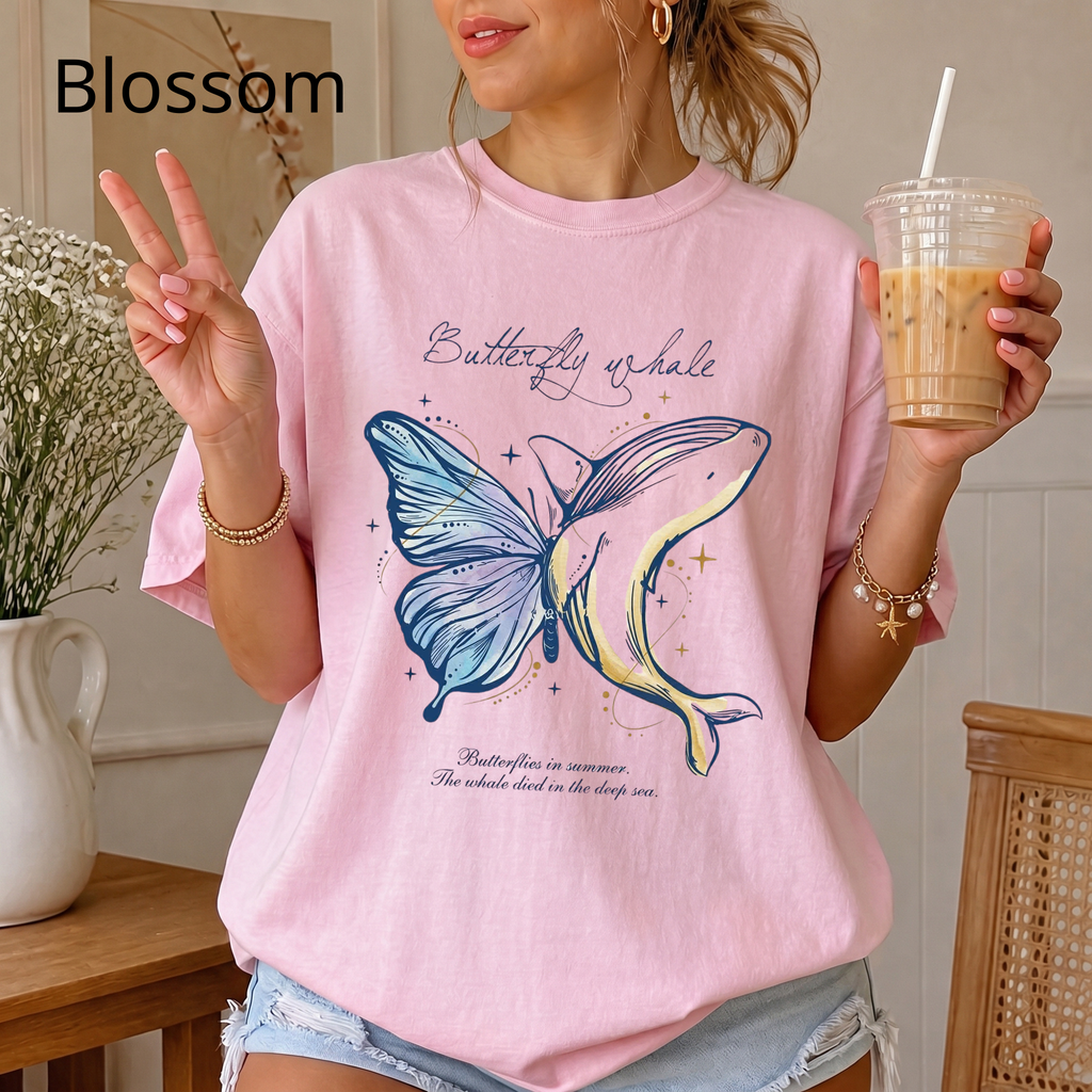 T‑Shirt — Butterfly Whale Illustration "the gift of whale" — Nature‑Inspired Graphic Tee