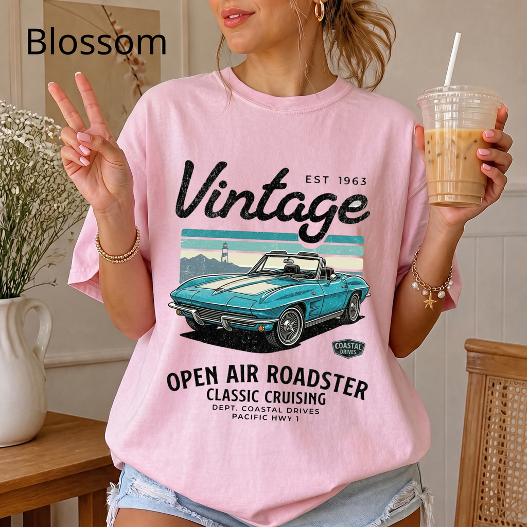 Vintage 1963 Roadster Retro Car Graphic Tee T-Shirt | Classic Convertible Cruising, Unisex Tee Gift for Car Lovers