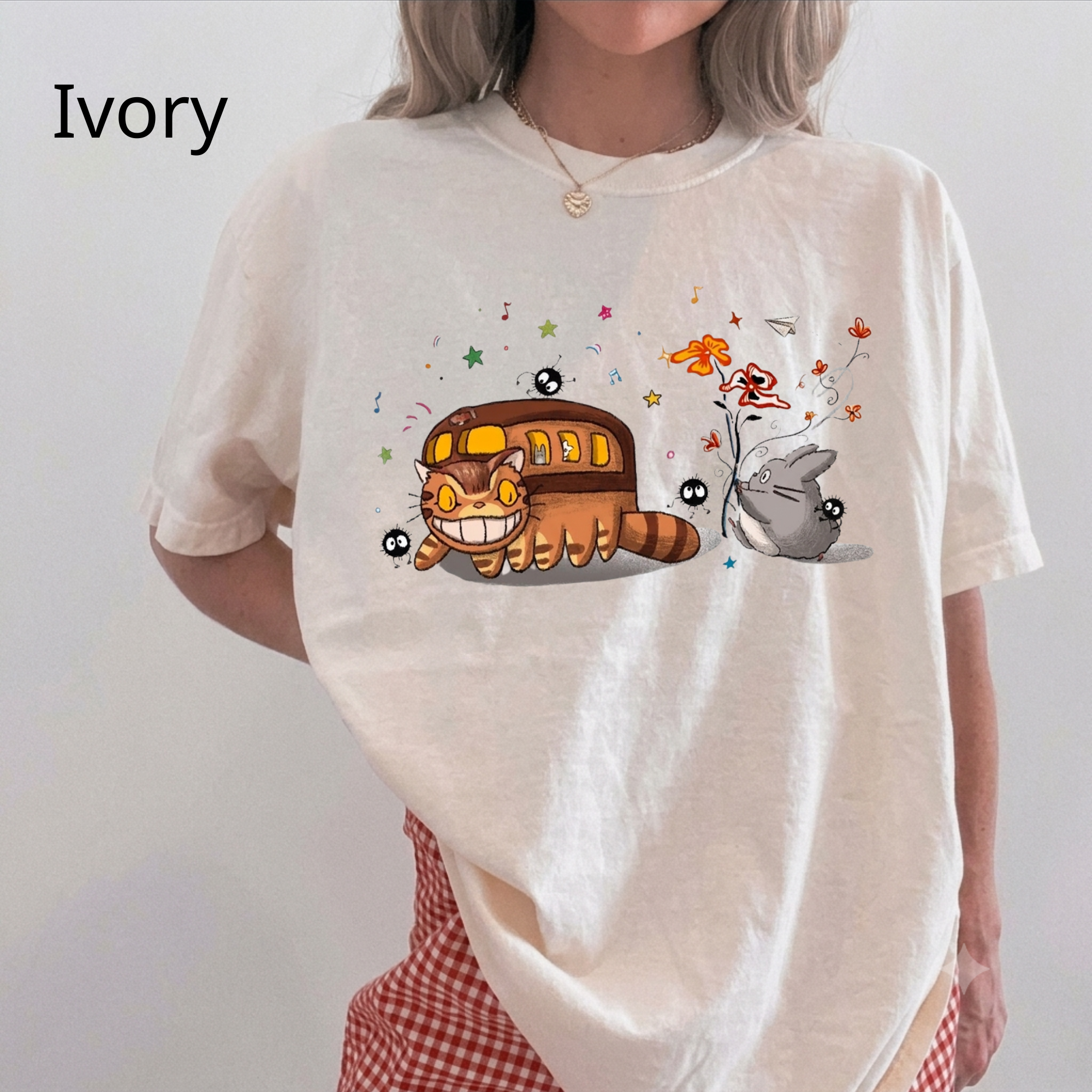 Comfort Colors® Cat Bus and Soot Sprites Studio Ghibli Unisex T-Shirt, Cute Totoro Catbus Graphic Tee, Vintage Anime Shirt
