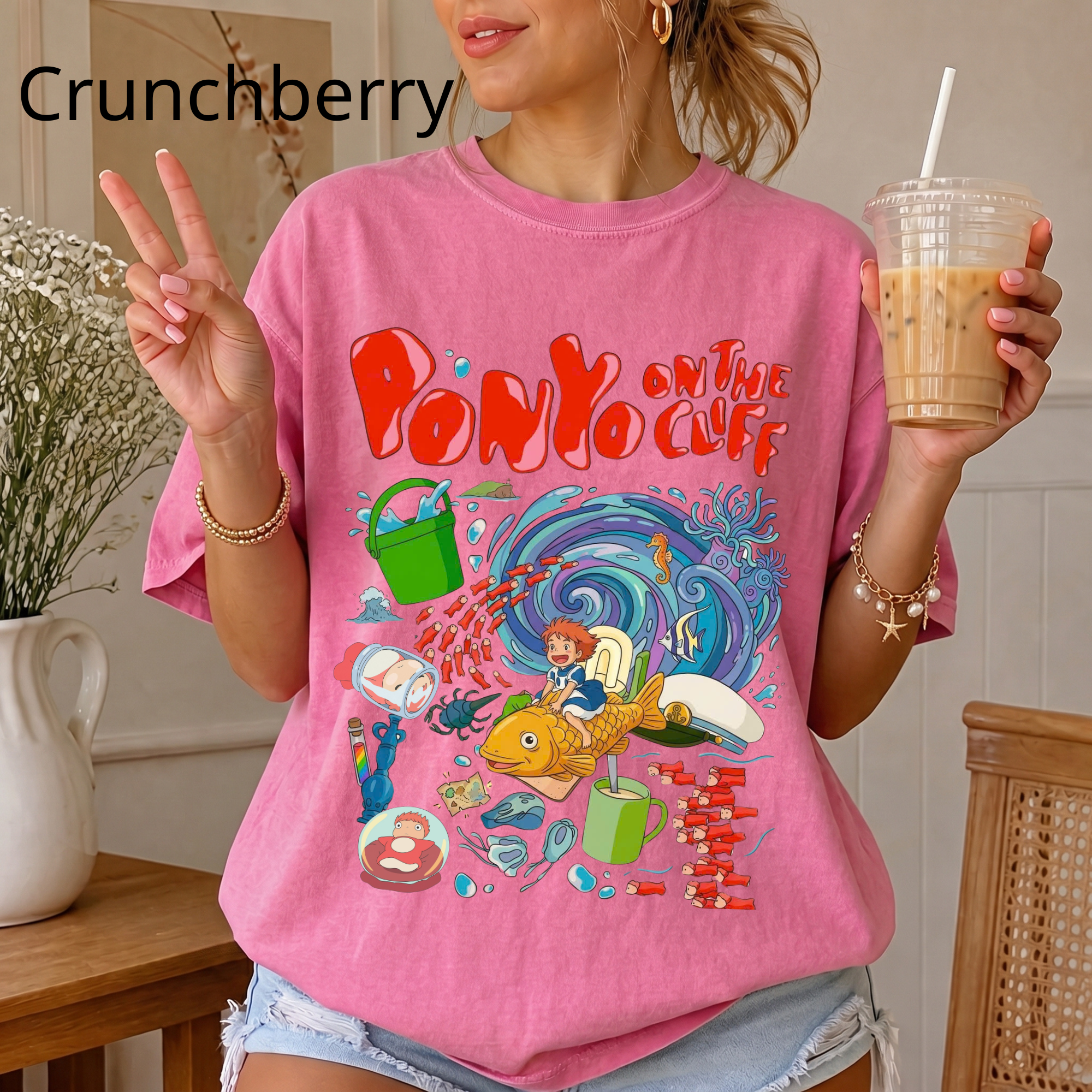 Ponyo-Inspired Vintage Art T-Shirt — Studio Ghibli Y2K Graphic Tee