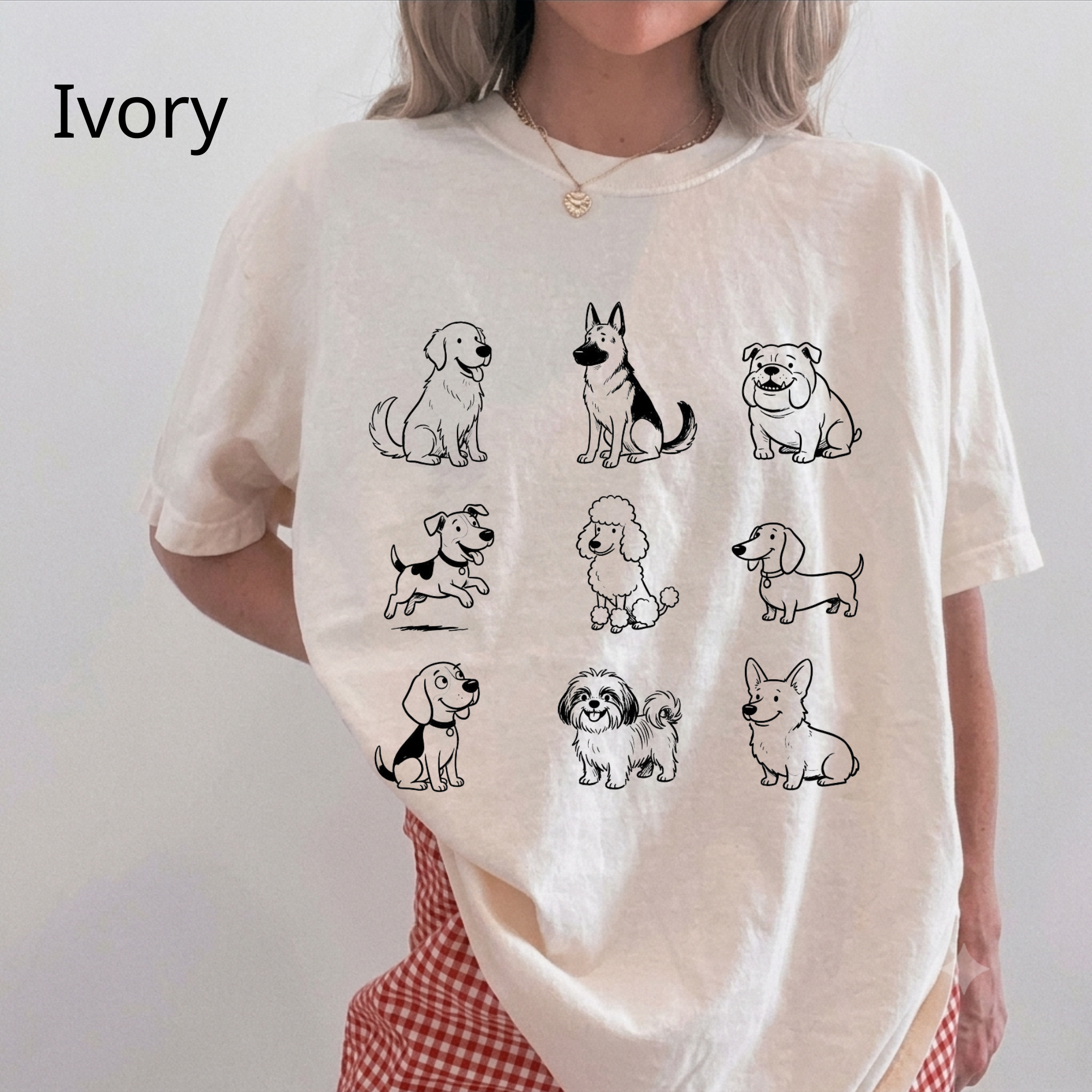 Dog Breeds Grid T-Shirt — Minimal Line Art Puppy Tee
