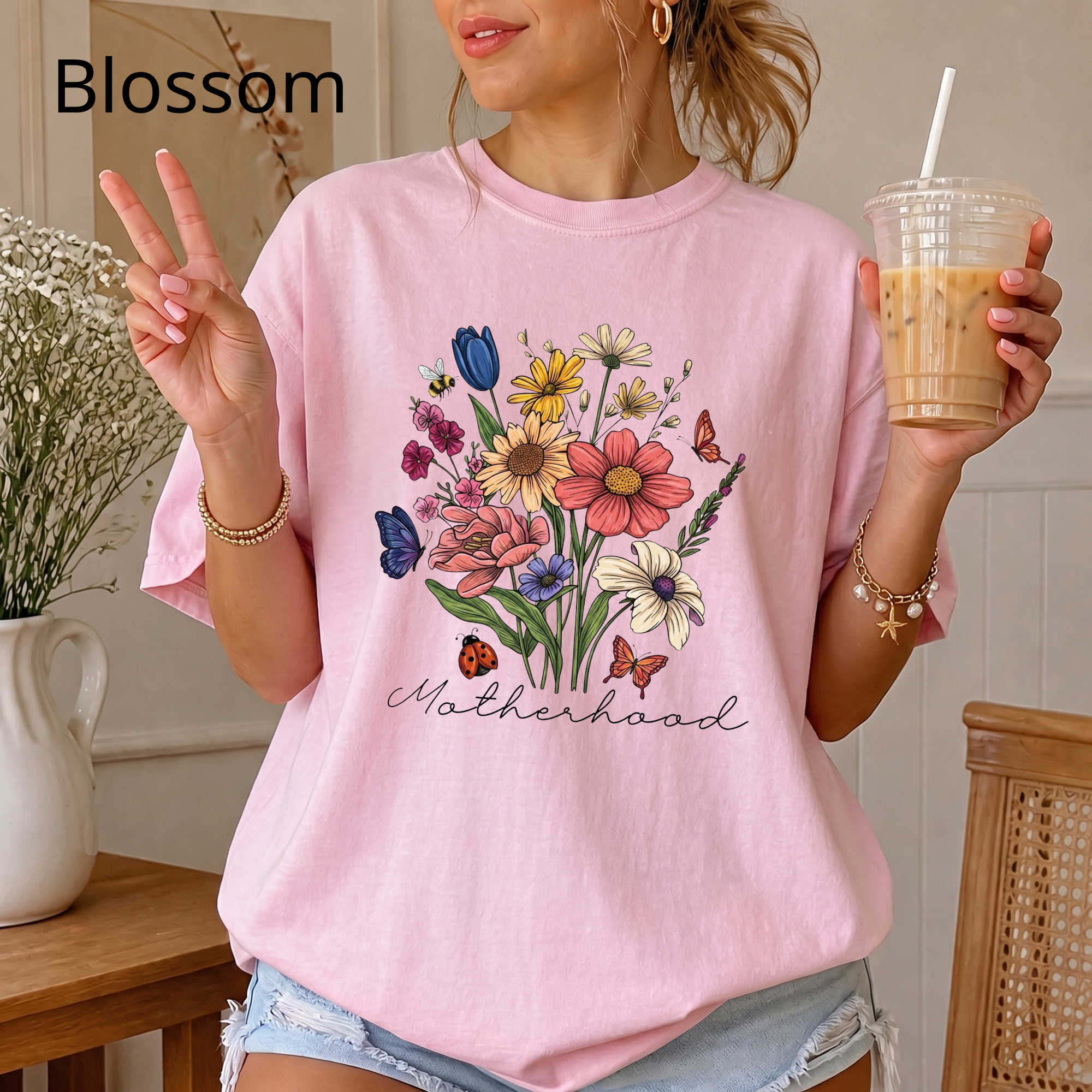Floral Wildflower Bouquet T-Shirt — Motherhood Script