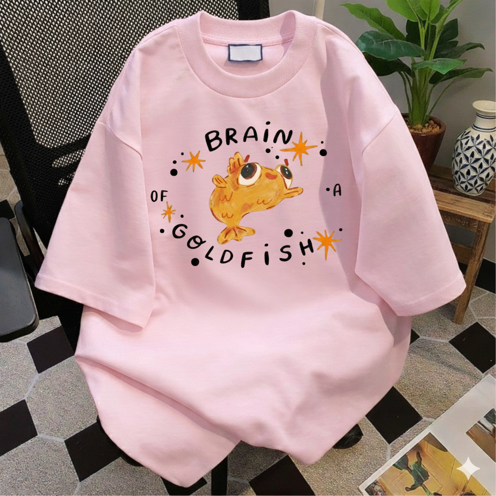 Brain of a Goldfish Cute Graphic Tee, Funny Fish T-Shirt, Aesthetic Retro Casual Cotton Shirt