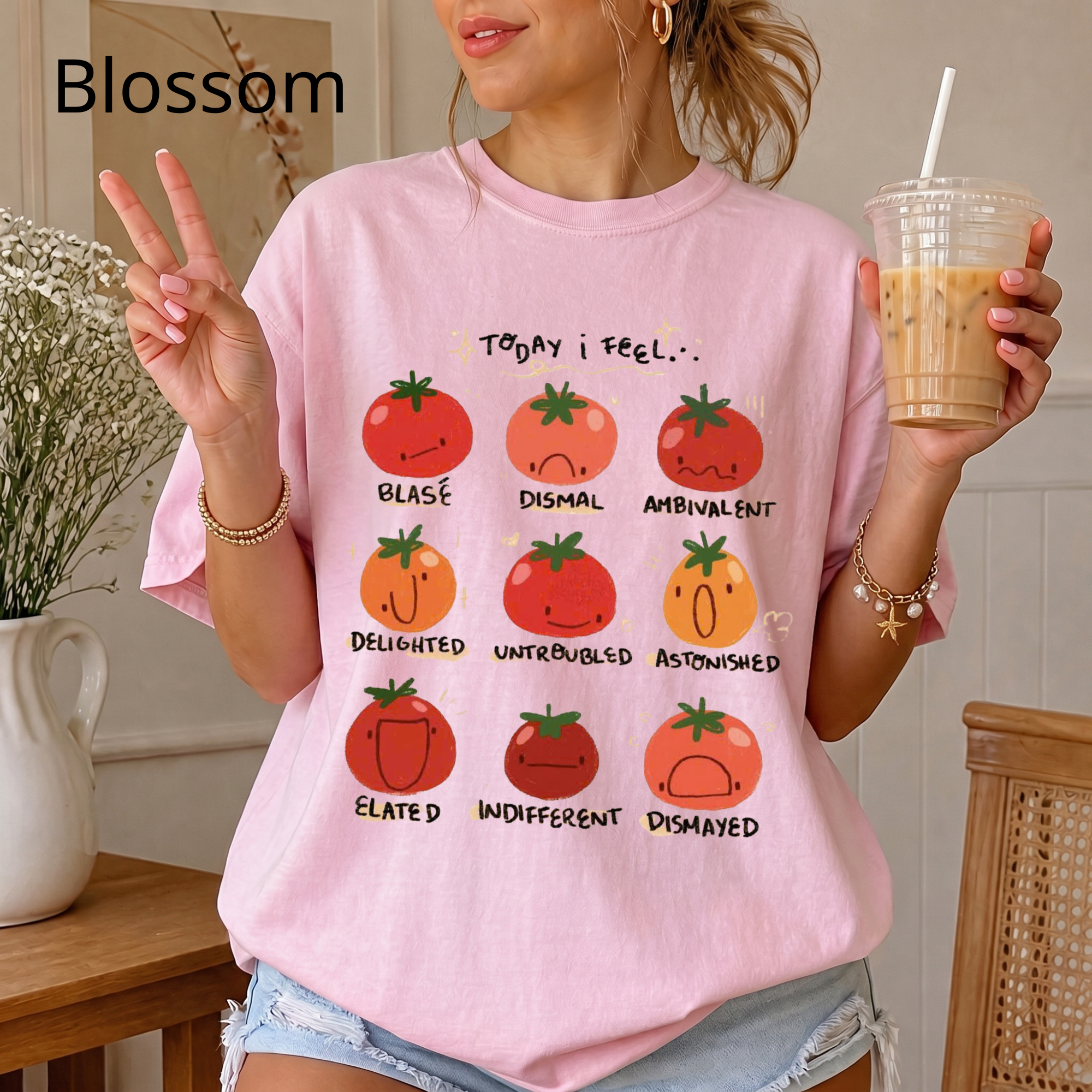 Tomato Mood Chart T-shirt | Kawaii Tomato Illustration, Food Pun Tee