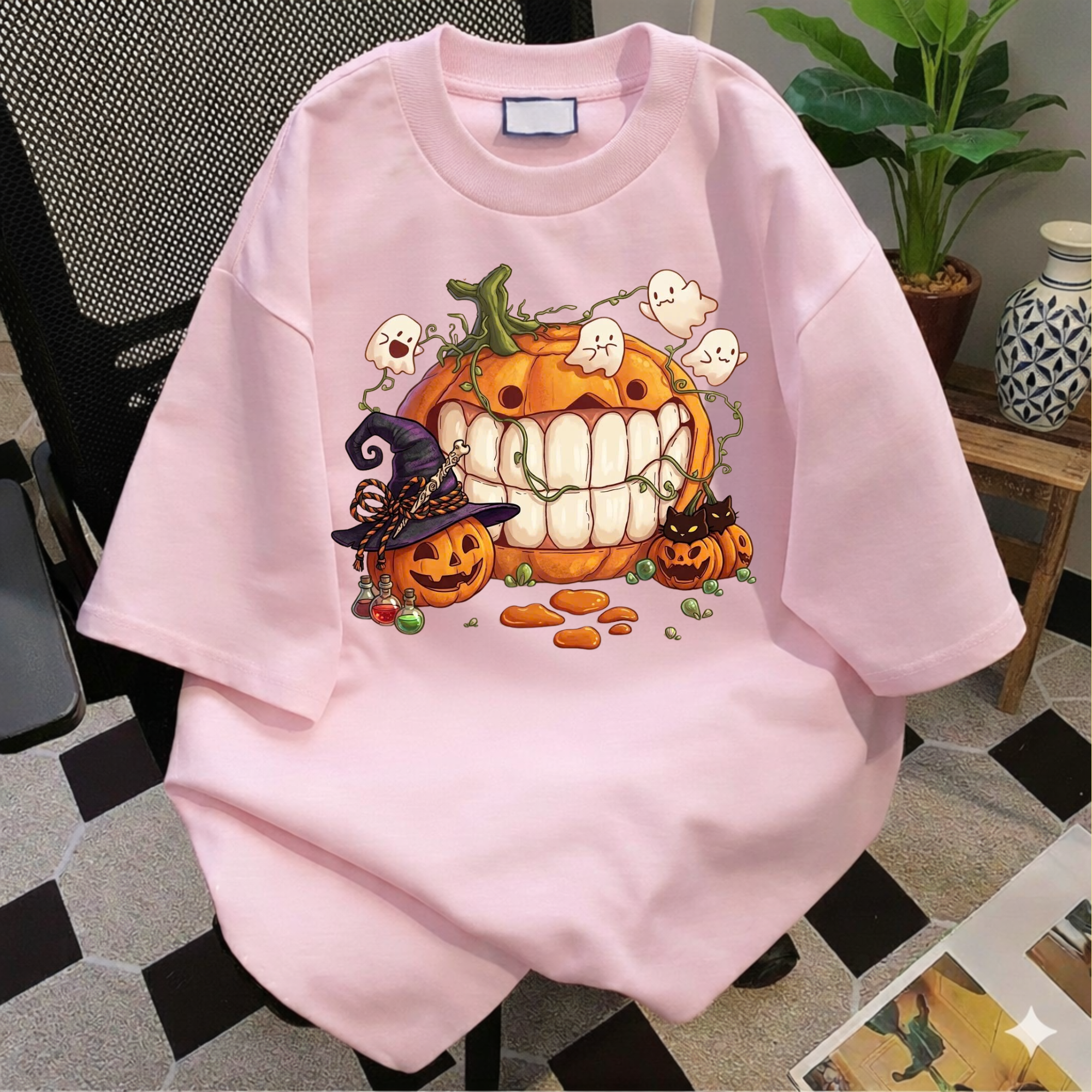 Halloween Pumpkin T-Shirt, Spooky Cute Ghost Graphic Tee, Funny Witch Hat Pumpkin Shirt, Retro Style Fall Festival T-Shirt, Cute Halloween Gift