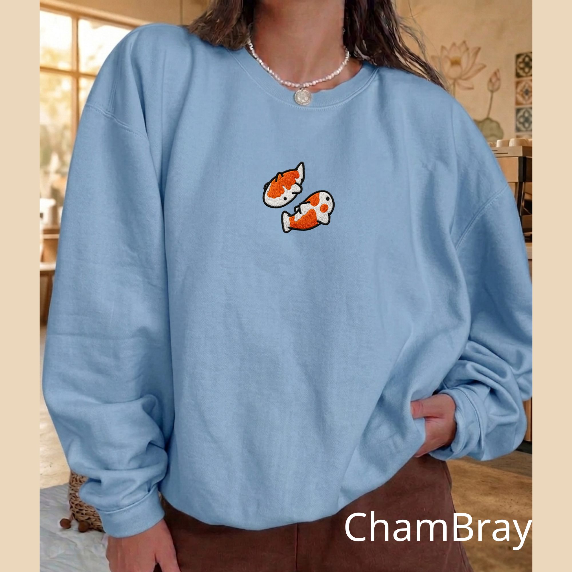 Koi Fish Embroidered Sweatshirt — Minimal Orange Koi Crewneck