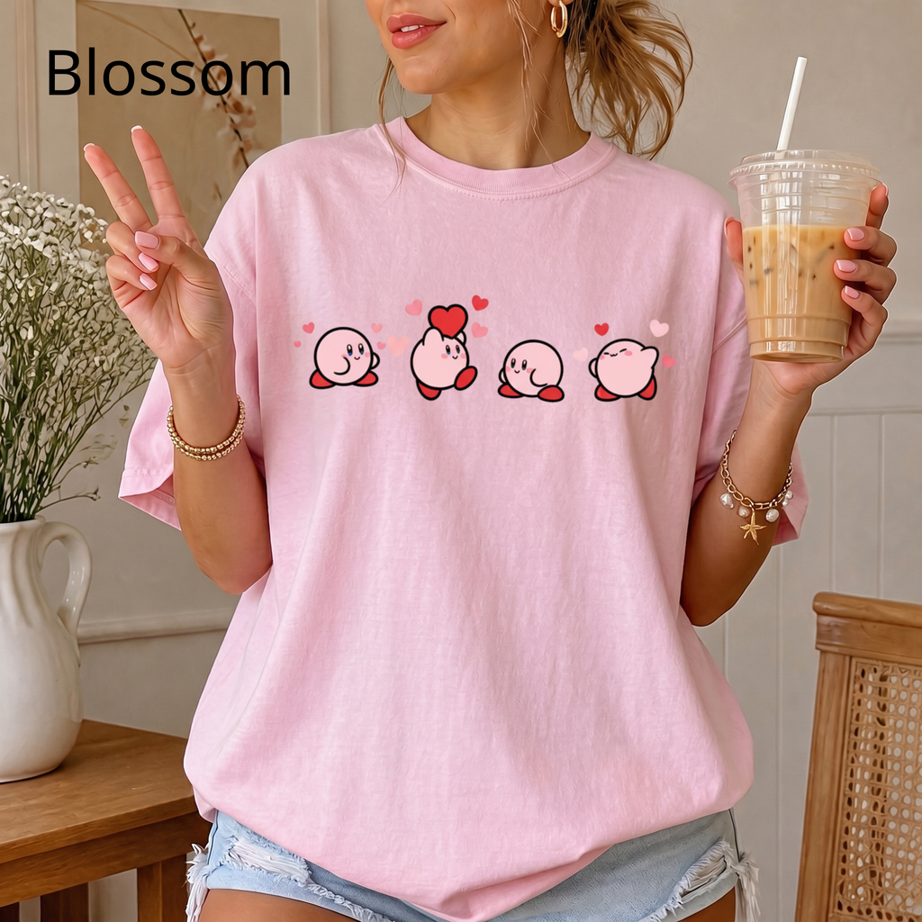 Pink Kirby Kawaii Animal Print T-Shirt | Anime Character Tee, Cute Shirt