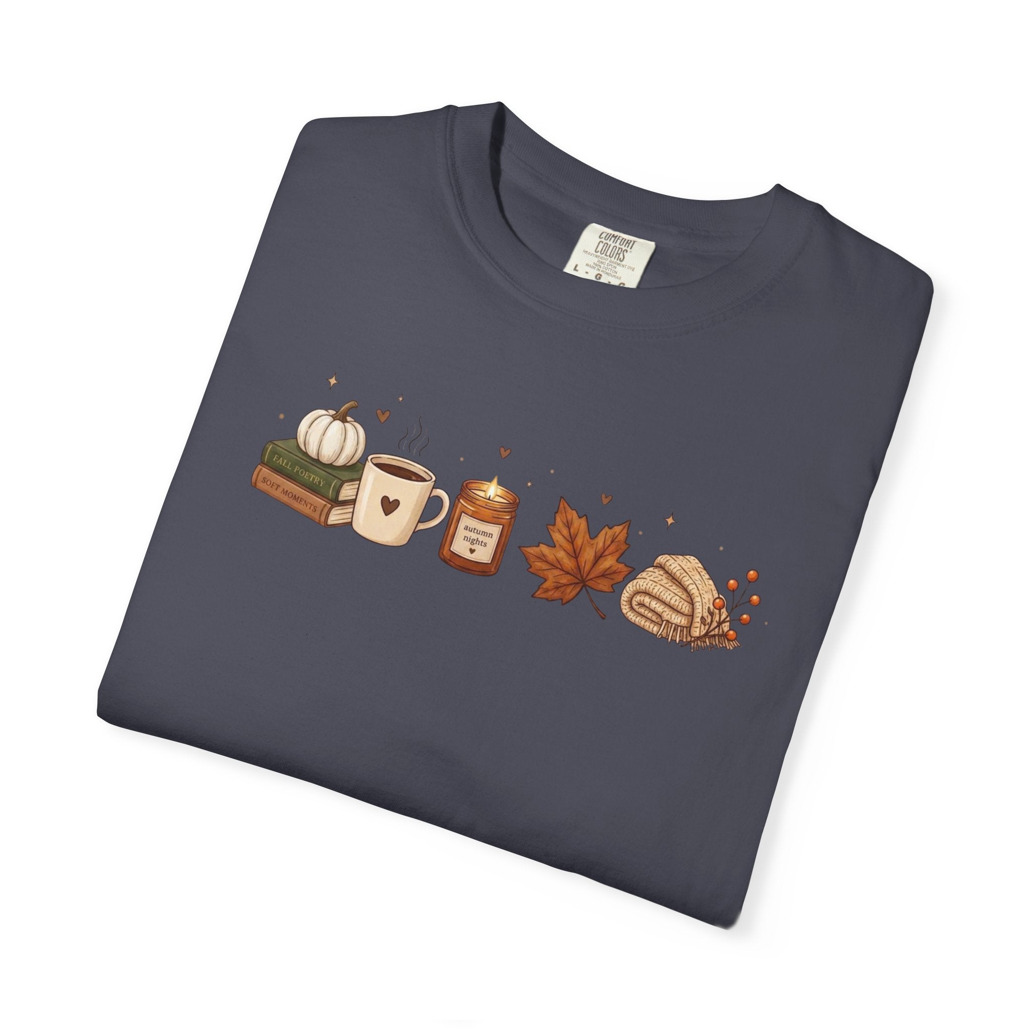 Cozier Fall Comfort Colors Shirt, Autumn Aesthetic T-shirt, Cute Pumpkin and Coffee Book Lover Tee