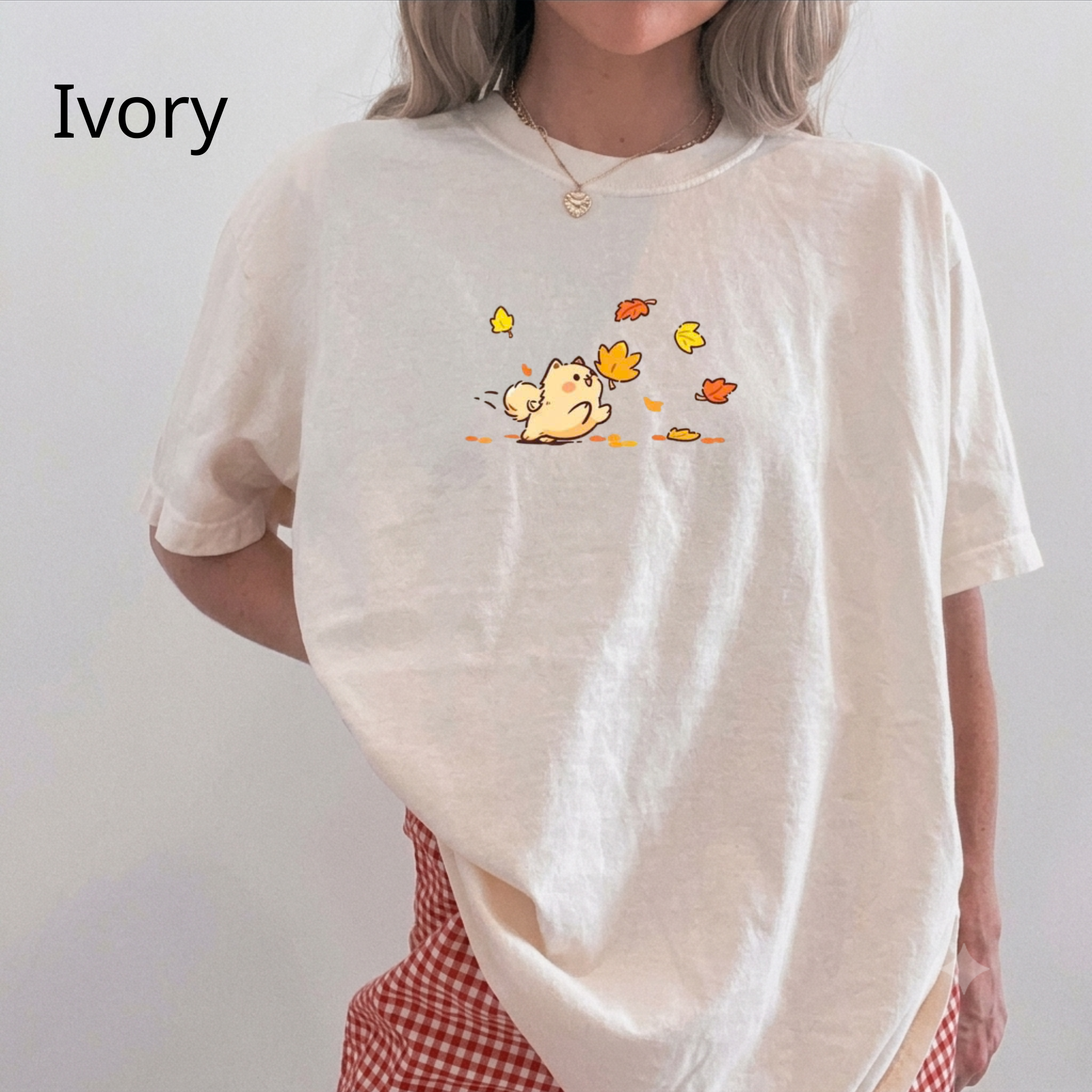Comfort Colors Cute Dog Autumn Leaves T-Shirt, Kawaii Puppy Graphic Tee, Animal Shirt, Aesthetic Fall Outfit