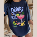 Drinks & Good Vibes Graphic T-Shirt, Cute Cocktail Lover Tee, Retro Summer Party Shirt, Casual Cotton Apparel
