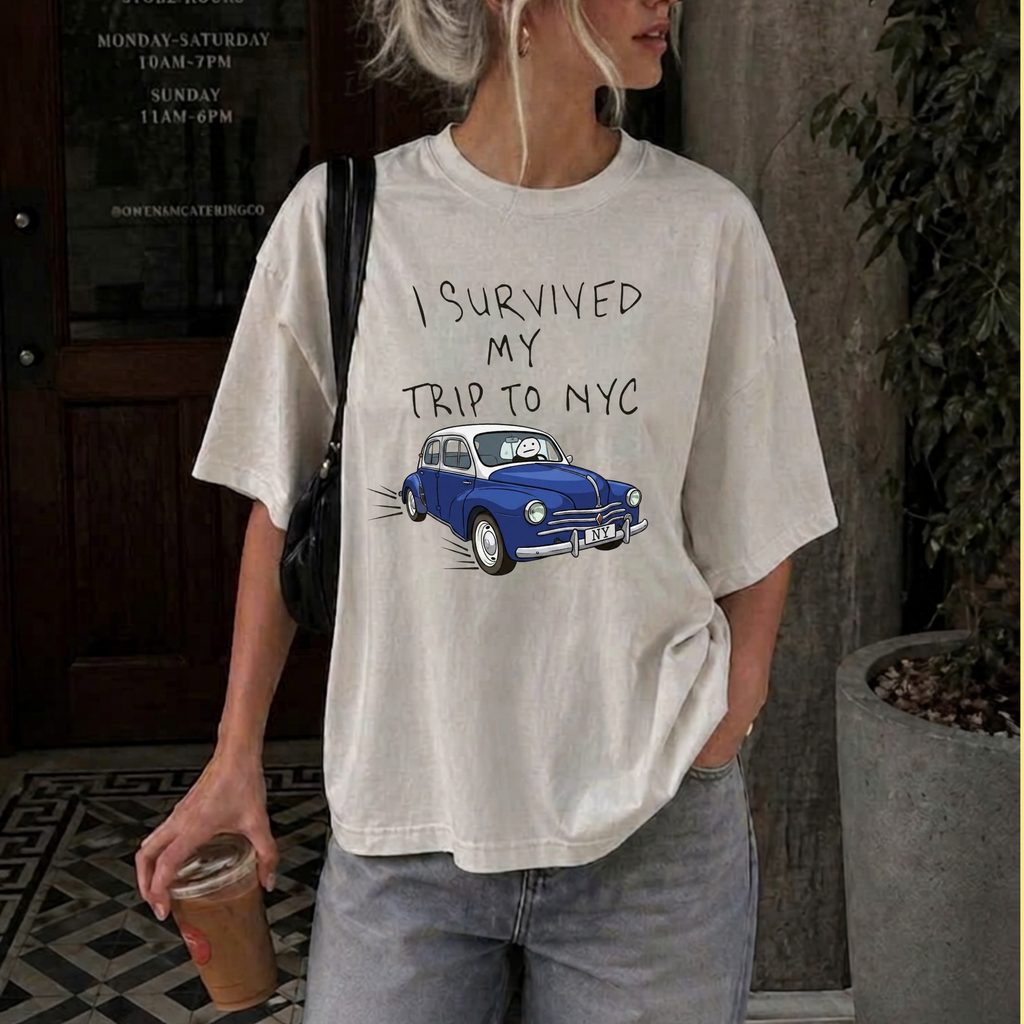 Funny "I Survived My Trip To NYC" Graphic T-Shirt – Novelty New York City Vacation Casual Tee for Men and Women