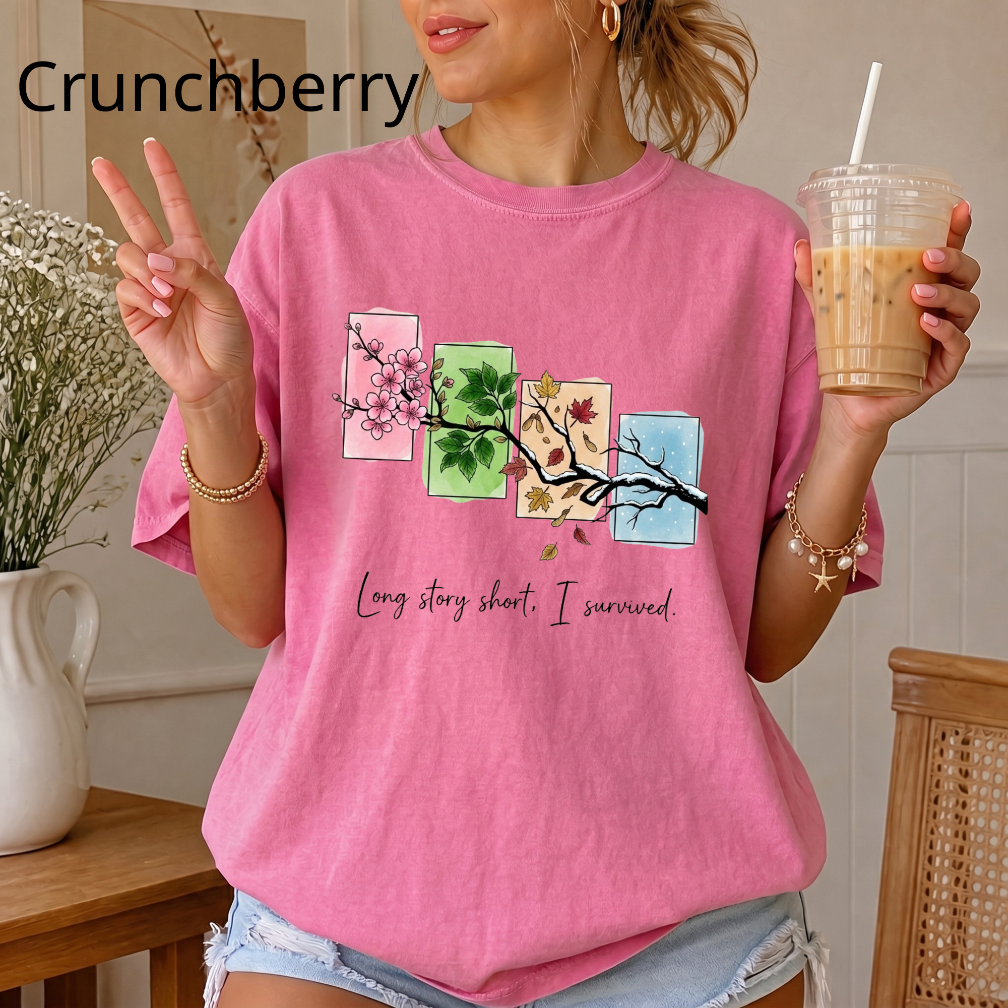 Long Story Short I Survived Shirt, Motivational Four Seasons Tree Tee, Inspirational Graphic T-Shirt
