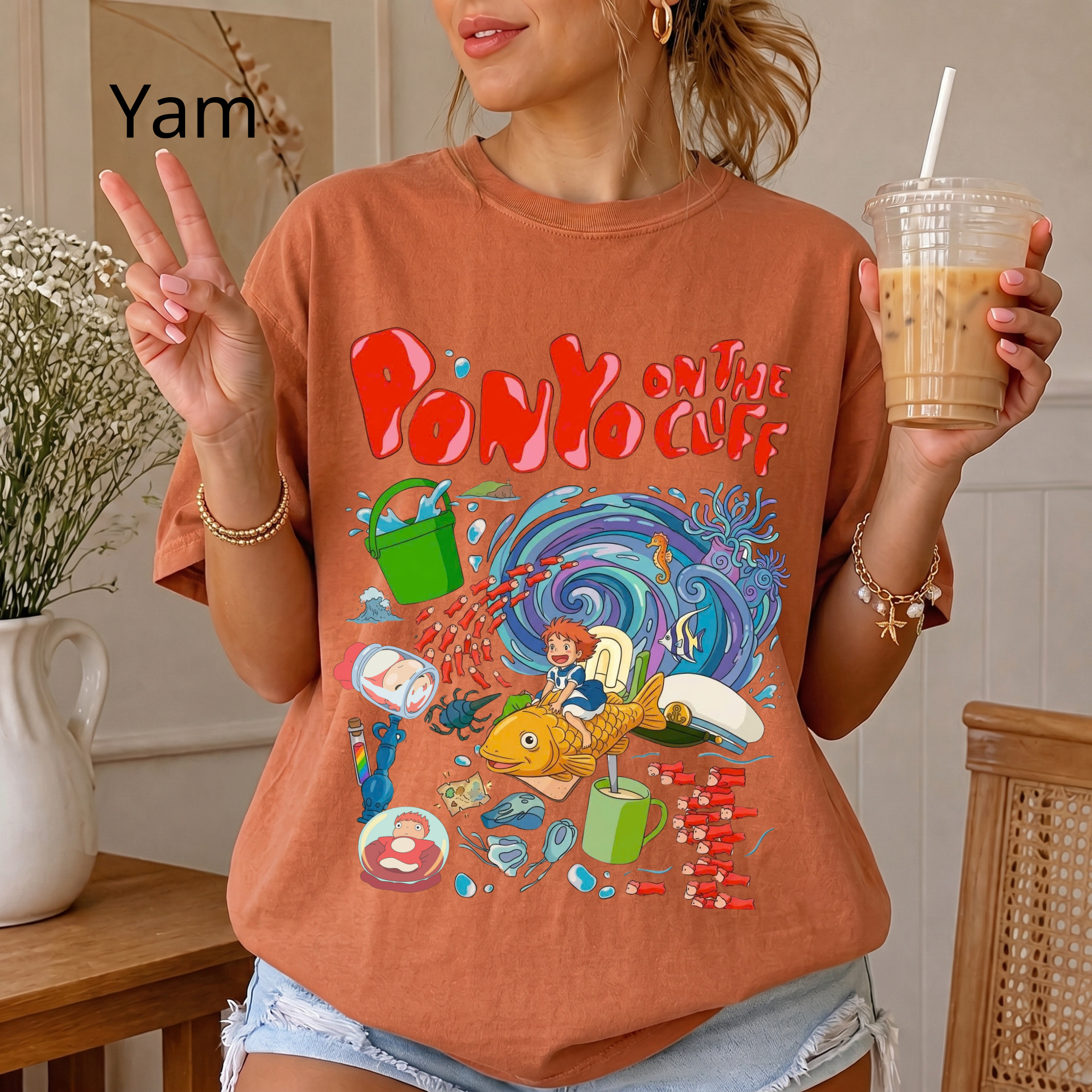 Ponyo-Inspired Vintage Art T-Shirt — Studio Ghibli Y2K Graphic Tee