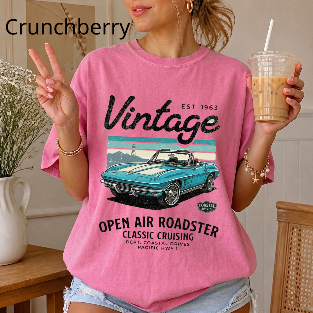 Vintage 1963 Roadster Retro Car Graphic Tee T-Shirt | Classic Convertible Cruising, Unisex Tee Gift for Car Lovers