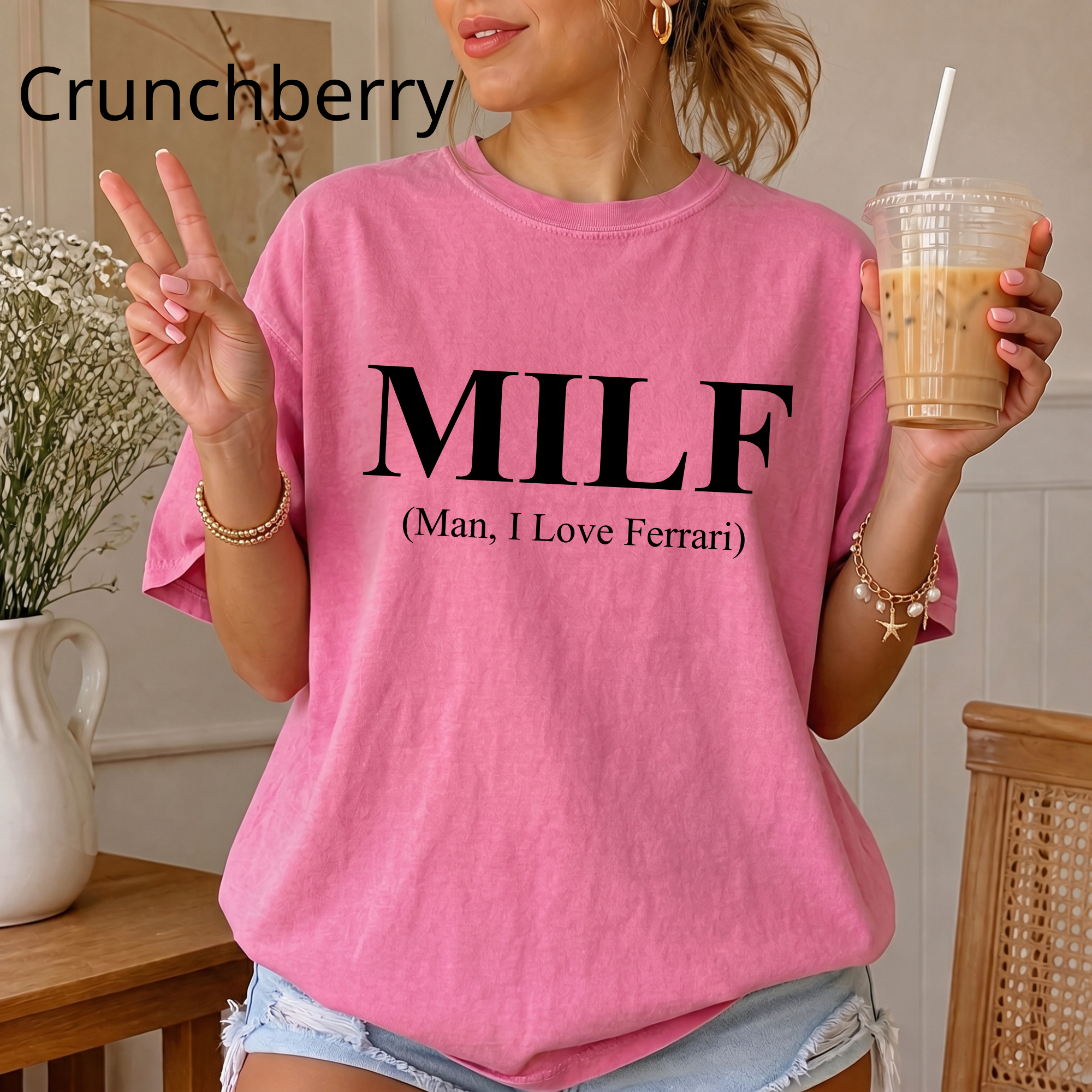 MILF Joke T-Shirt, "Man I Love Ferrari" Edgy Word Art Tee, Streetwear Graphic Shirt for Trolls, Funny Humor Top, Funny Quote Shirt