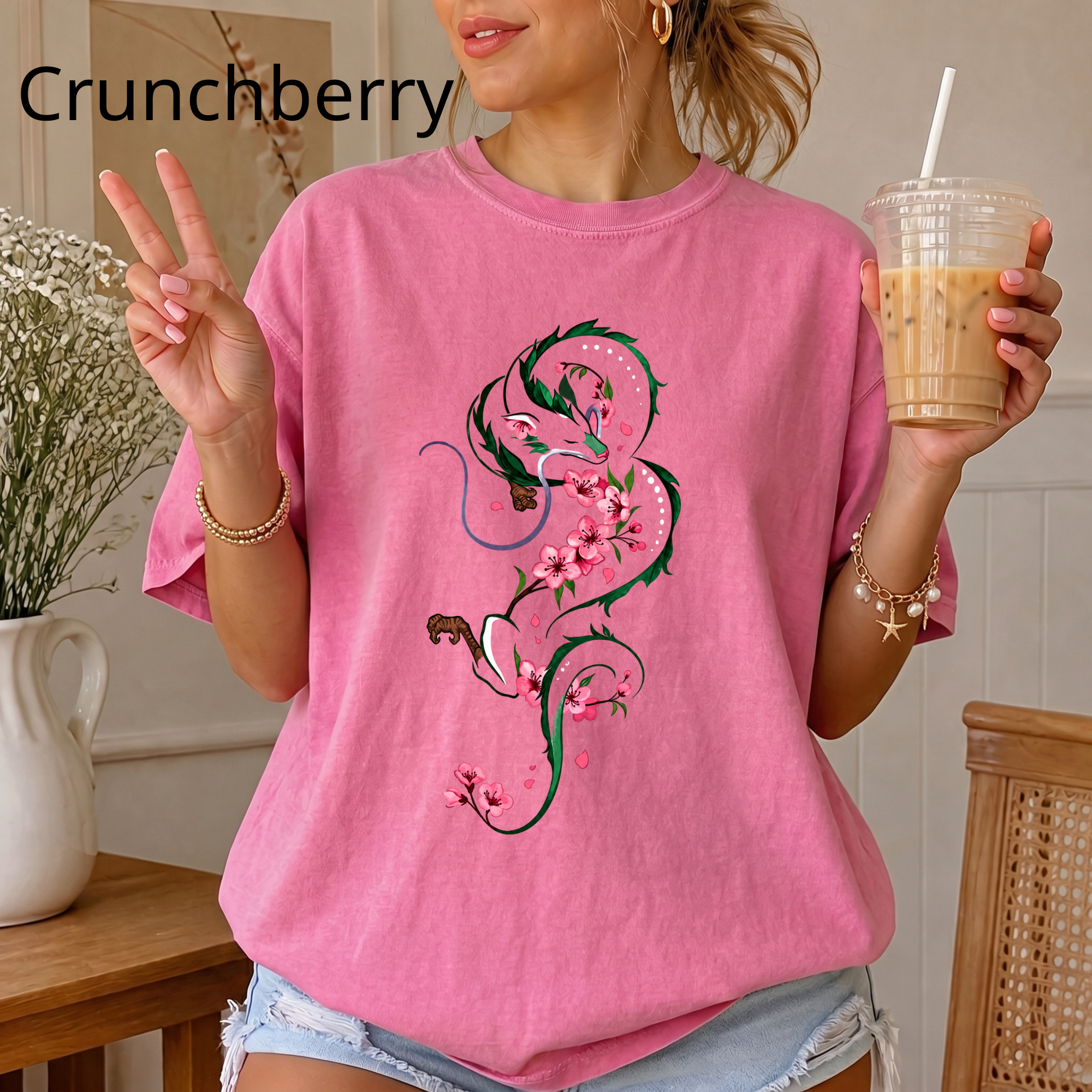 Vintage Dragon and Sakura T-Shirt, Japanese Aesthetic Anime Clothing, Cherry Blossom Floral Dragon Tee, Studio Ghibli Aesthetic Tee