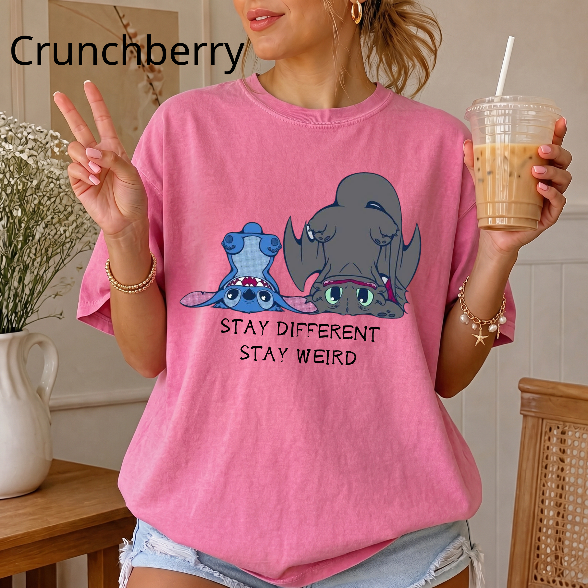 "Stay Different Stay Weird" Shirt, Stitch and Toothless cute tee