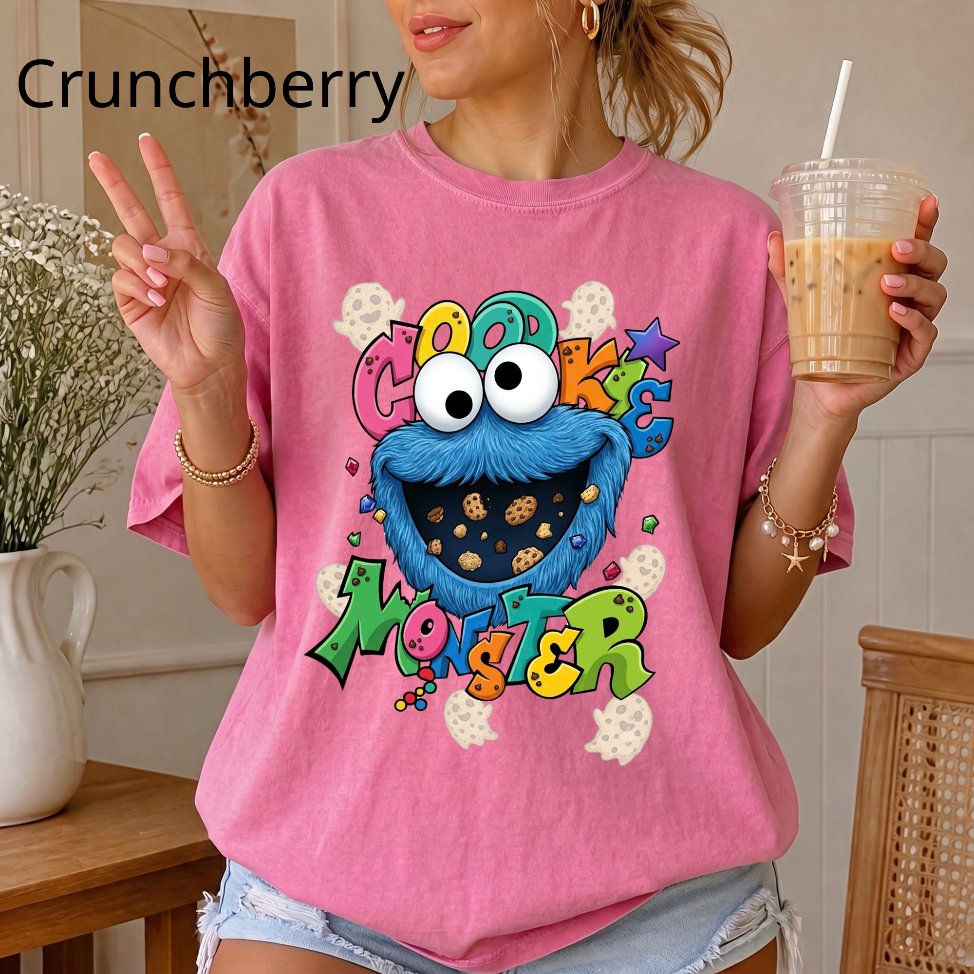 Comfort Color Cookie Monster T-shirt | Sesame Street Cartoon Character Tee, Disney Sesame Street Characters