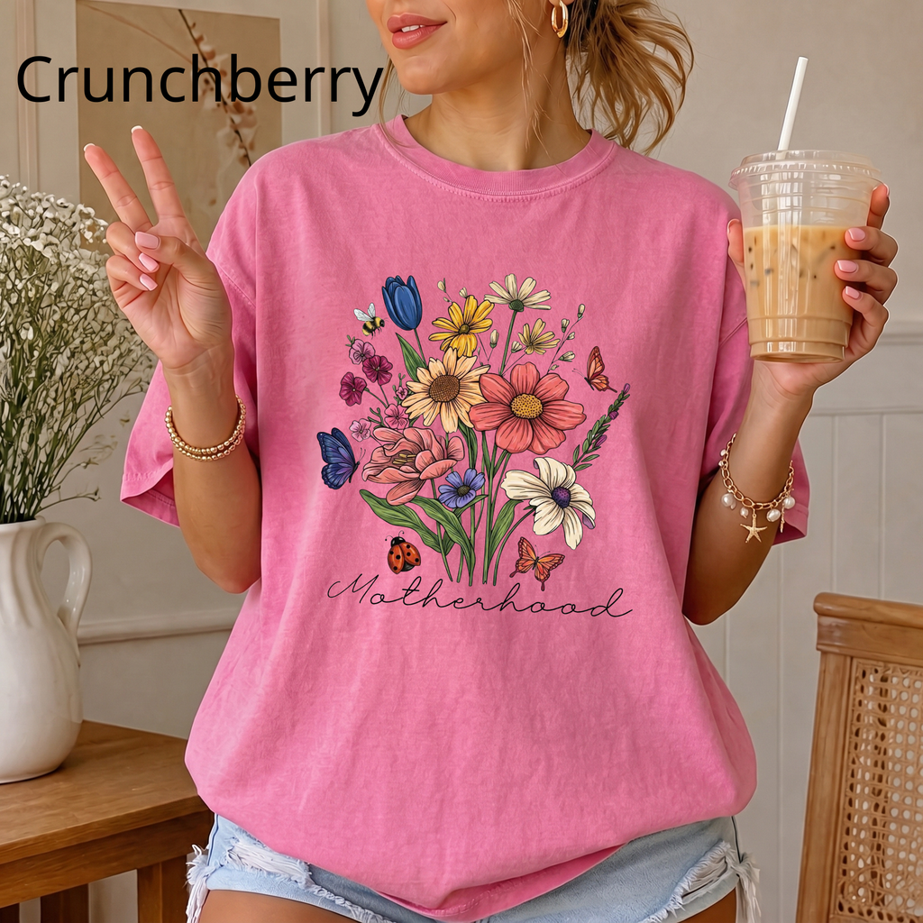 Floral Wildflower Bouquet T-Shirt — Motherhood Script