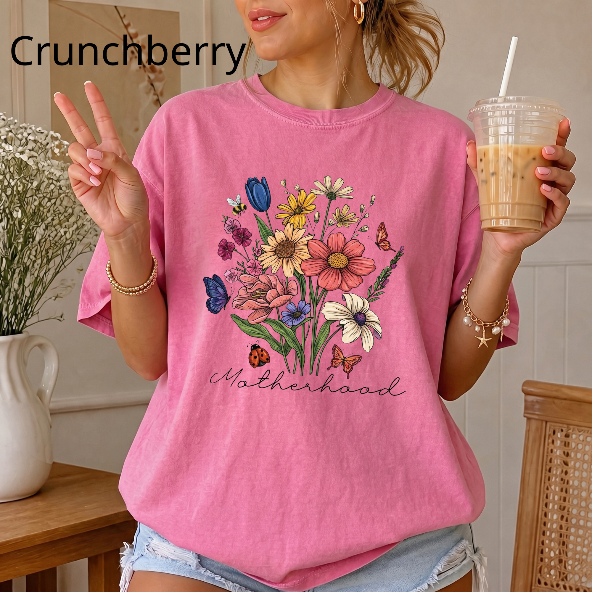 Floral Wildflower Bouquet T-Shirt — Motherhood Script