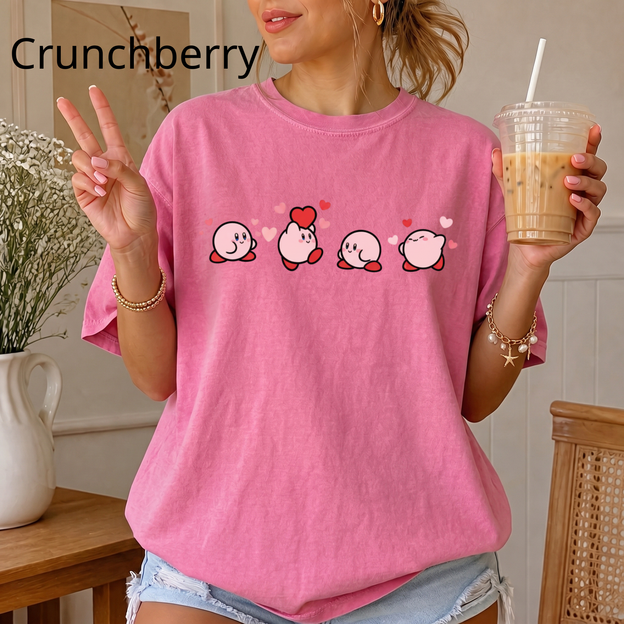 T-shirt à imprimé animal mignon Kirby rose | T-shirt personnage manga, T-shirt mignon