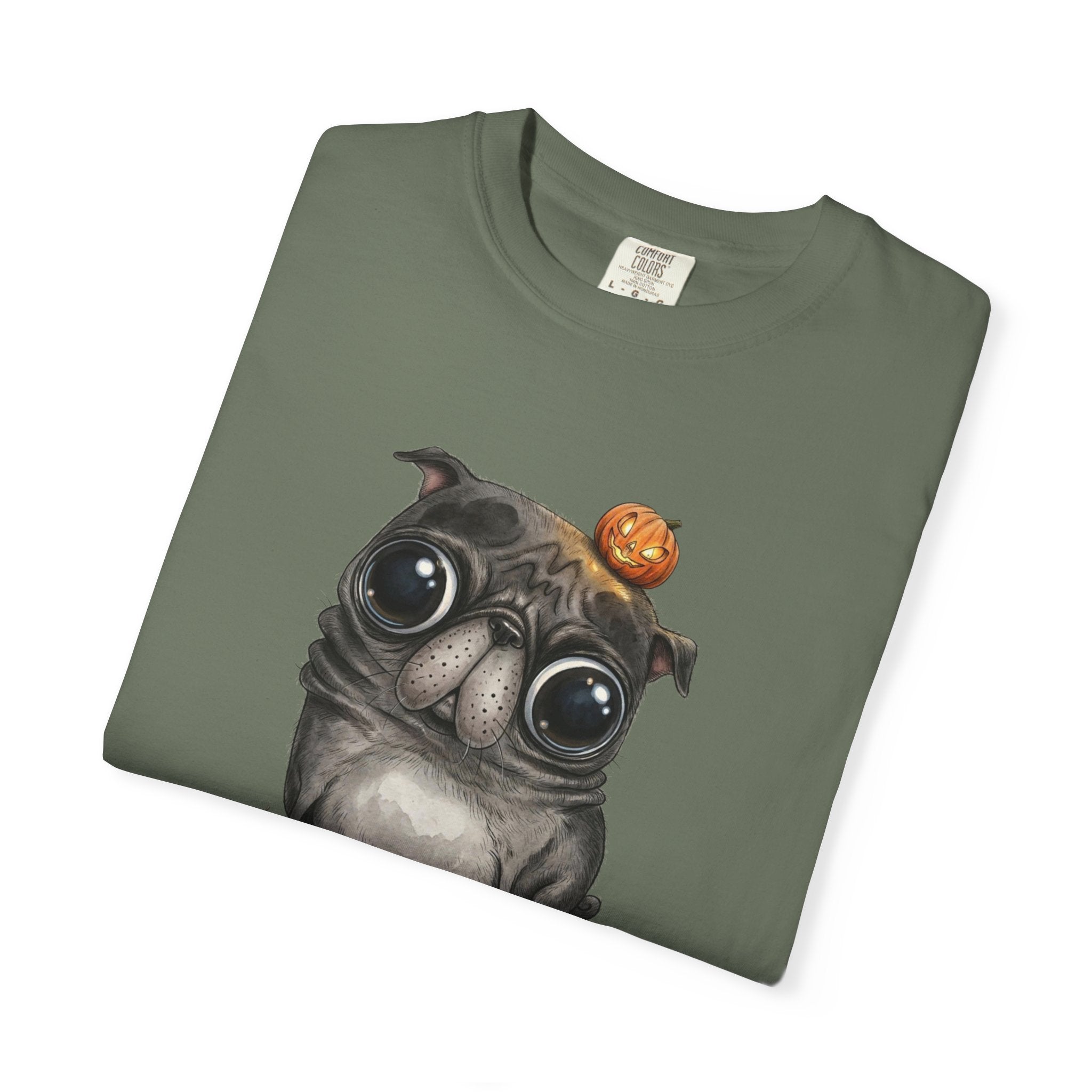 Comfort Colors® Cute Halloween Pug T-Shirt, Spooky Season Pug Puppy Tee, Big Eyes Pugkin Shirt, Pug Lover Gift