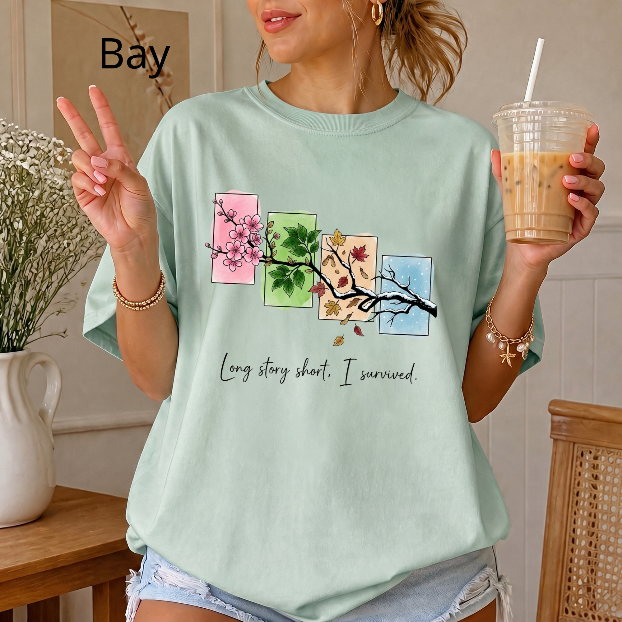 Long Story Short I Survived Shirt, Motivational Four Seasons Tree Tee, Inspirational Graphic T-Shirt