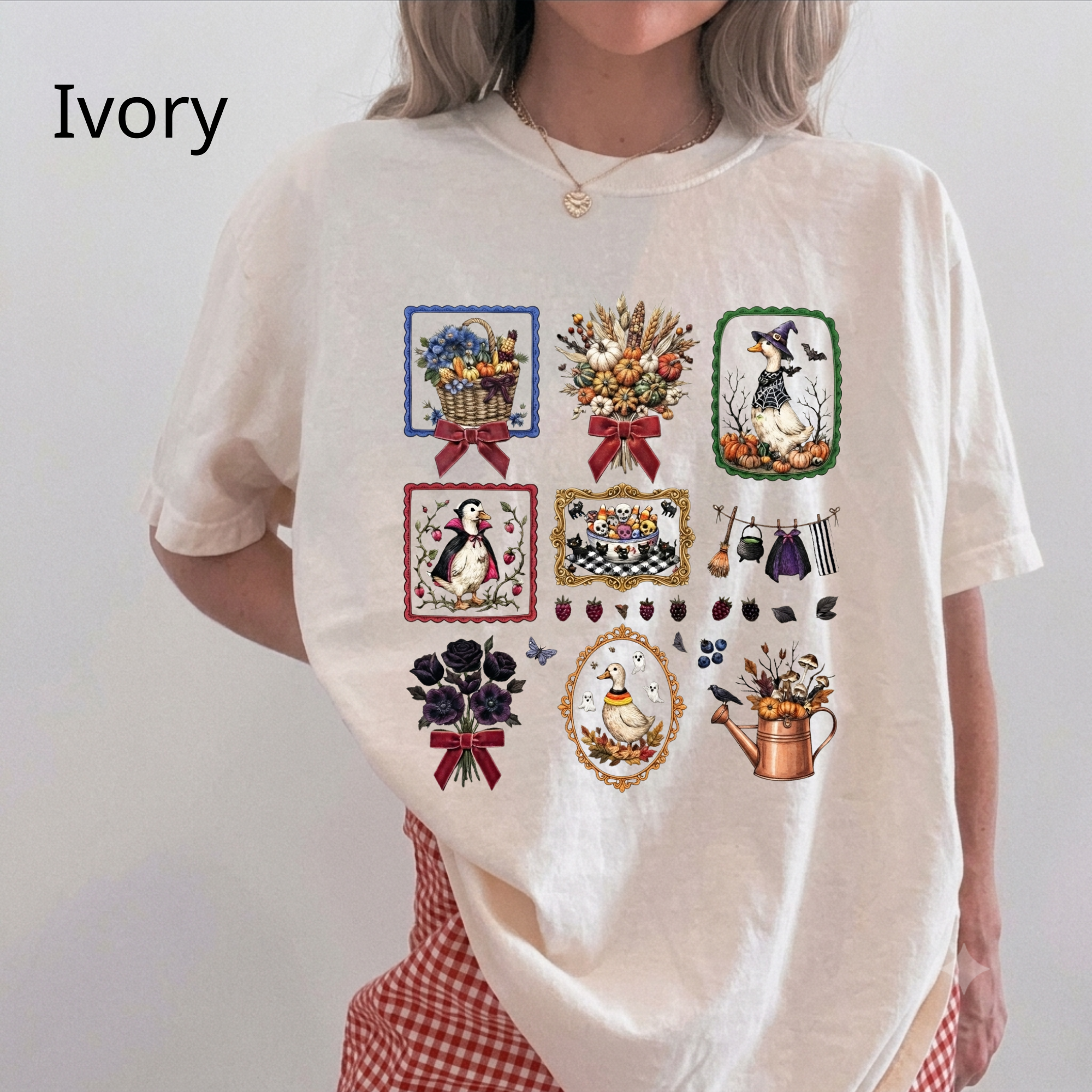 Vintage Halloween Duck Graphic T-Shirt - Spooky Autumn Fall Season Crewneck Tee — Garden Collage Tee