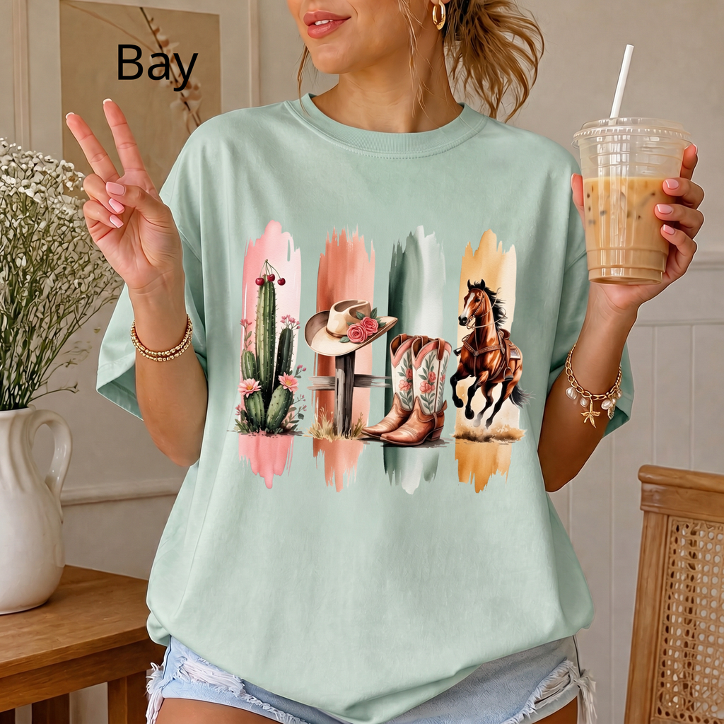 Western Cowboy Boots & Horse T‑Shirt — Southwestern Rodeo Graphic Tee
