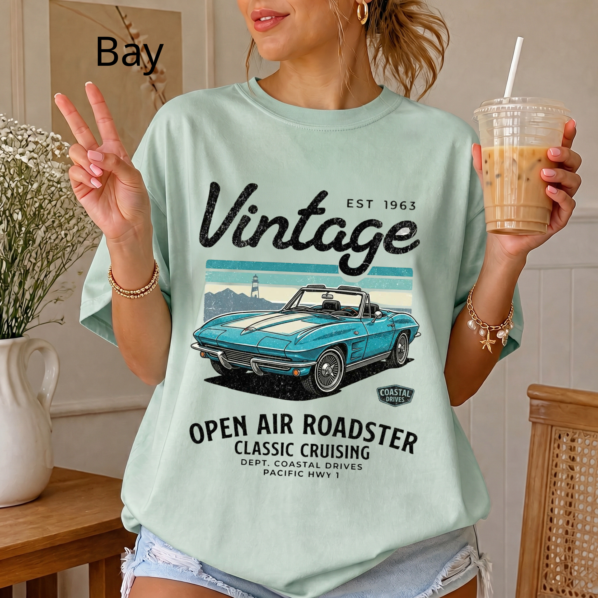 Vintage 1963 Roadster Retro Car Graphic Tee T-Shirt | Classic Convertible Cruising, Unisex Tee Gift for Car Lovers