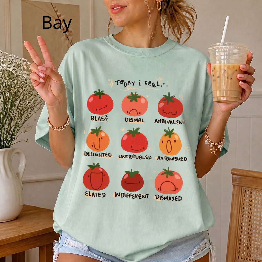 Tomato Mood Chart T-shirt | Kawaii Tomato Illustration, Food Pun Tee