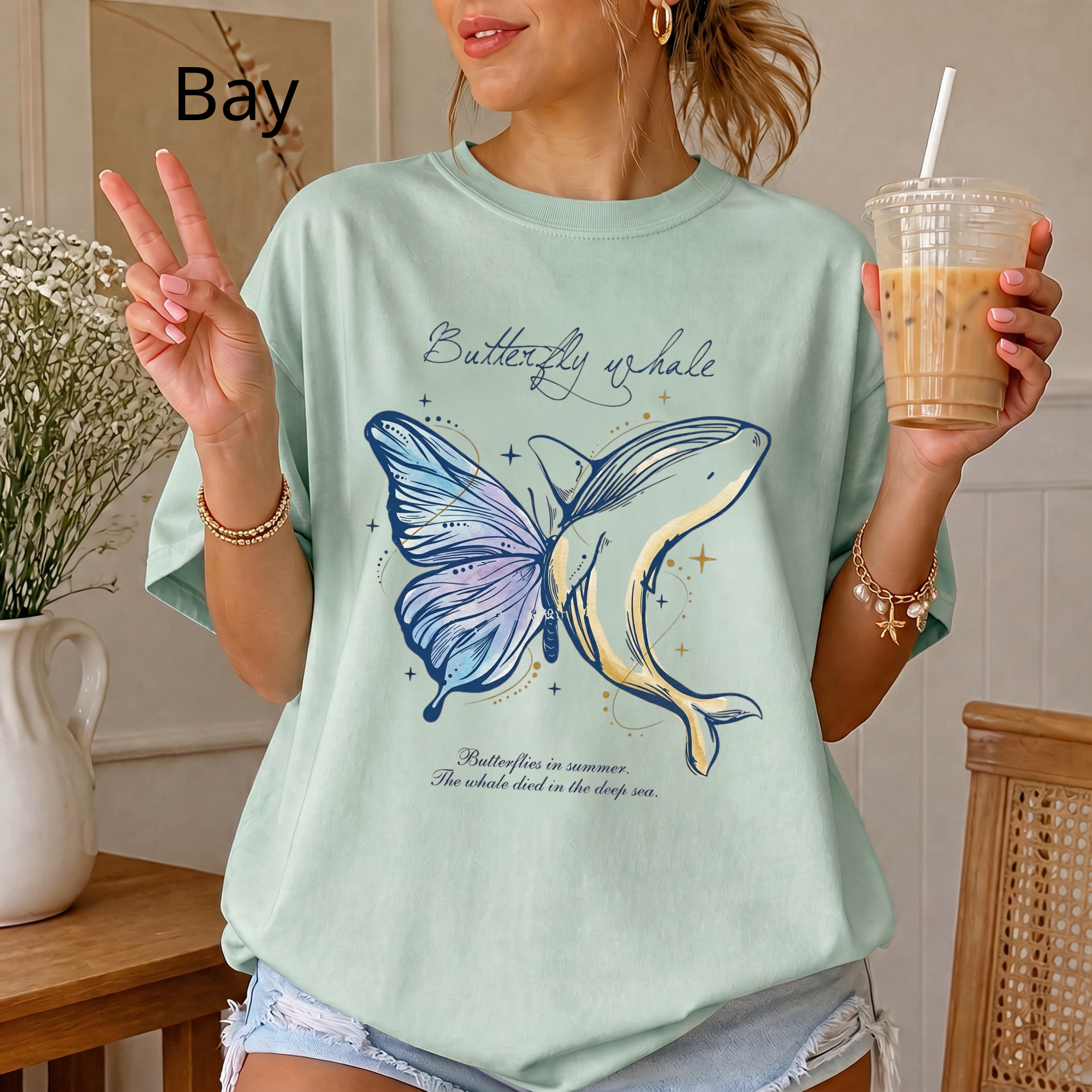 T‑Shirt — Butterfly Whale Illustration "the gift of whale" — Nature‑Inspired Graphic Tee