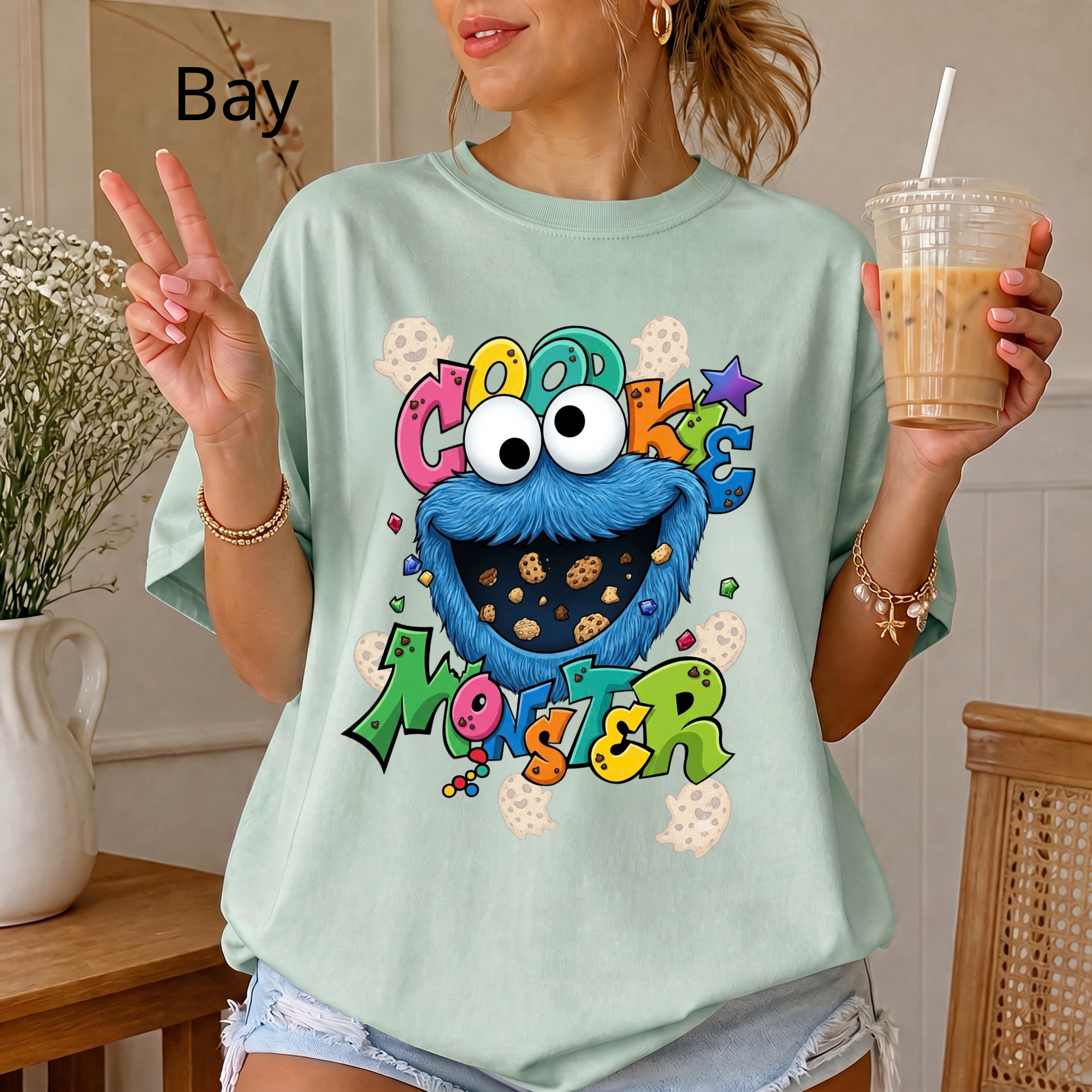 Comfort Color Cookie Monster T-shirt | Sesame Street Cartoon Character Tee, Disney Sesame Street Characters