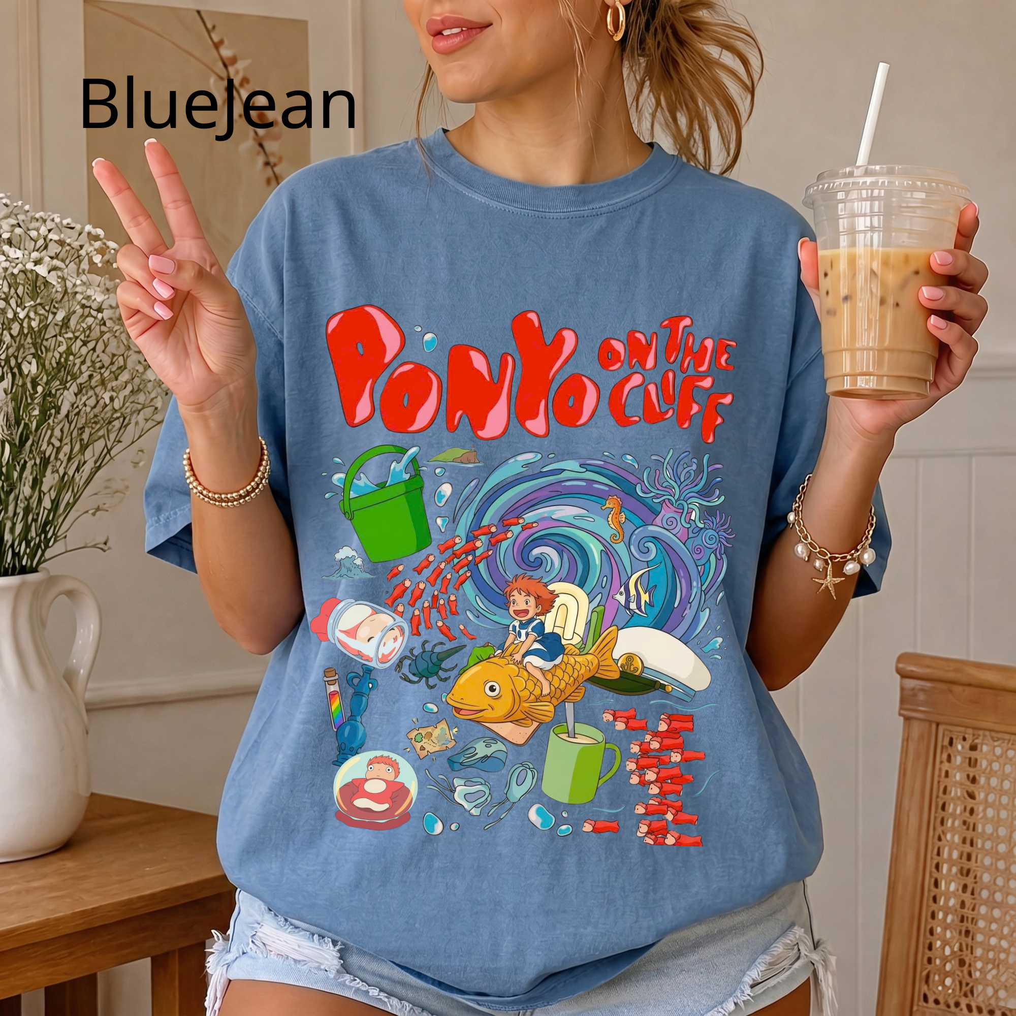 Ponyo-Inspired Vintage Art T-Shirt — Studio Ghibli Y2K Graphic Tee