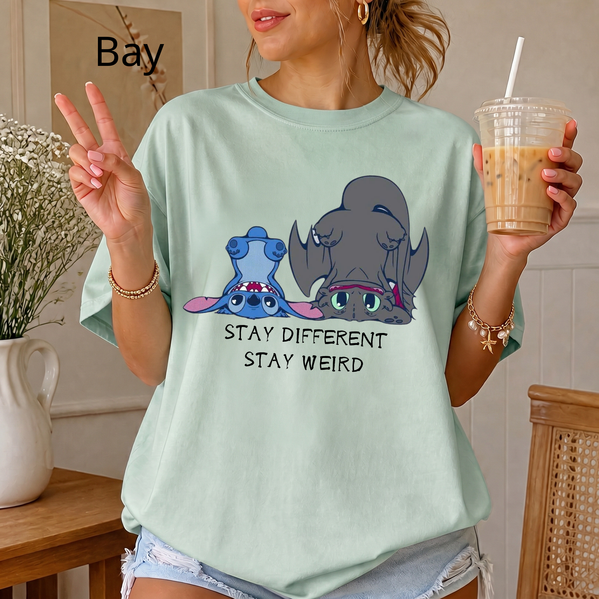 "Stay Different Stay Weird" Shirt, Stitch and Toothless cute tee