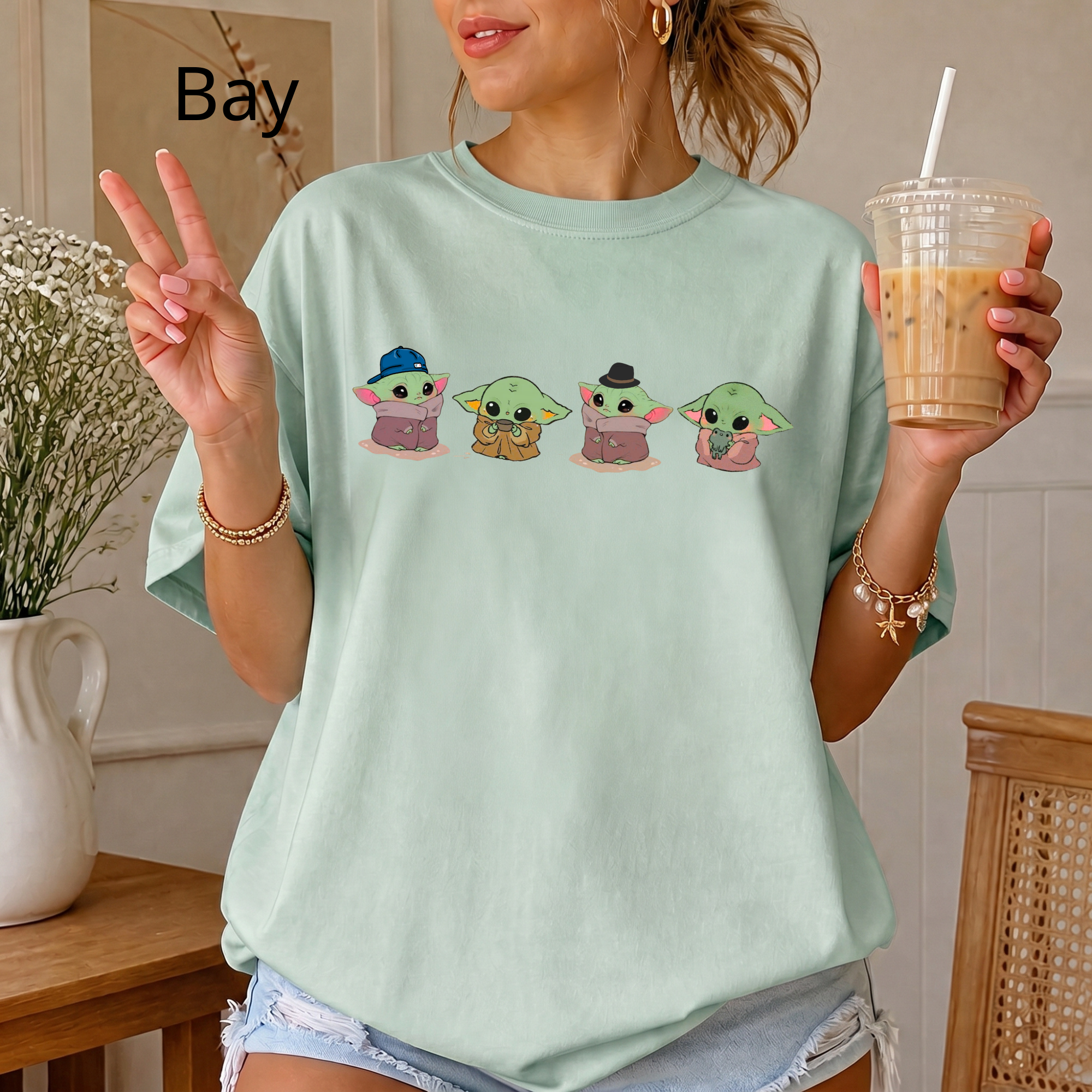 Comfort Color Baby Yoda Shirt, Alien Shirt, Funny Graphic Tee, Kawaii Cartoon T-Shirt, Space Lover Gift, Alien UFO Shirt
