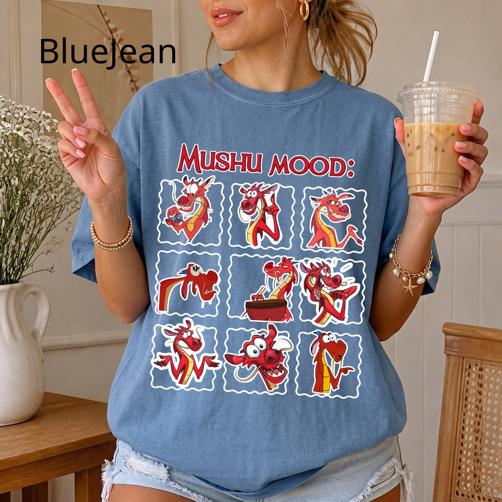 Retro "Mushu Mood" Shirt, Dragon Graphic Tee, Cute Face Emotion Of Mushu T-Shirt | Mulan Princess Tee