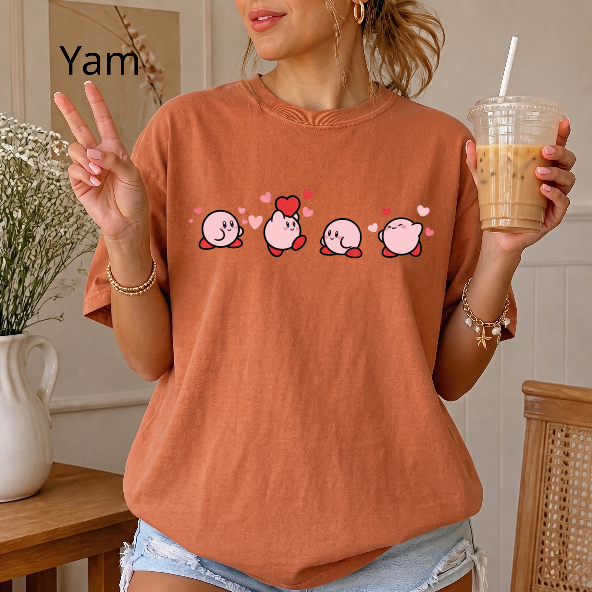 T-shirt à imprimé animal mignon Kirby rose | T-shirt personnage manga, T-shirt mignon
