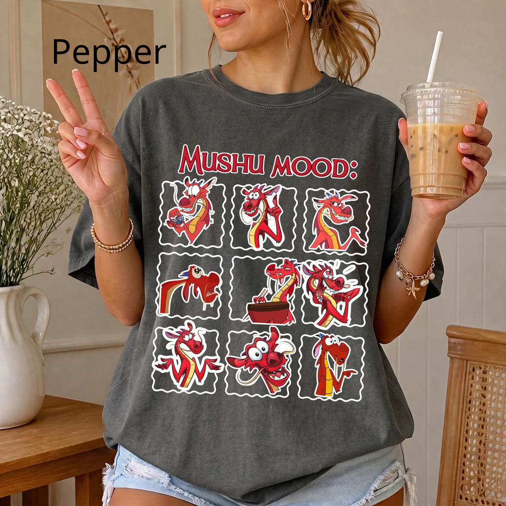 Retro "Mushu Mood" Shirt, Dragon Graphic Tee, Cute Face Emotion Of Mushu T-Shirt | Mulan Princess Tee