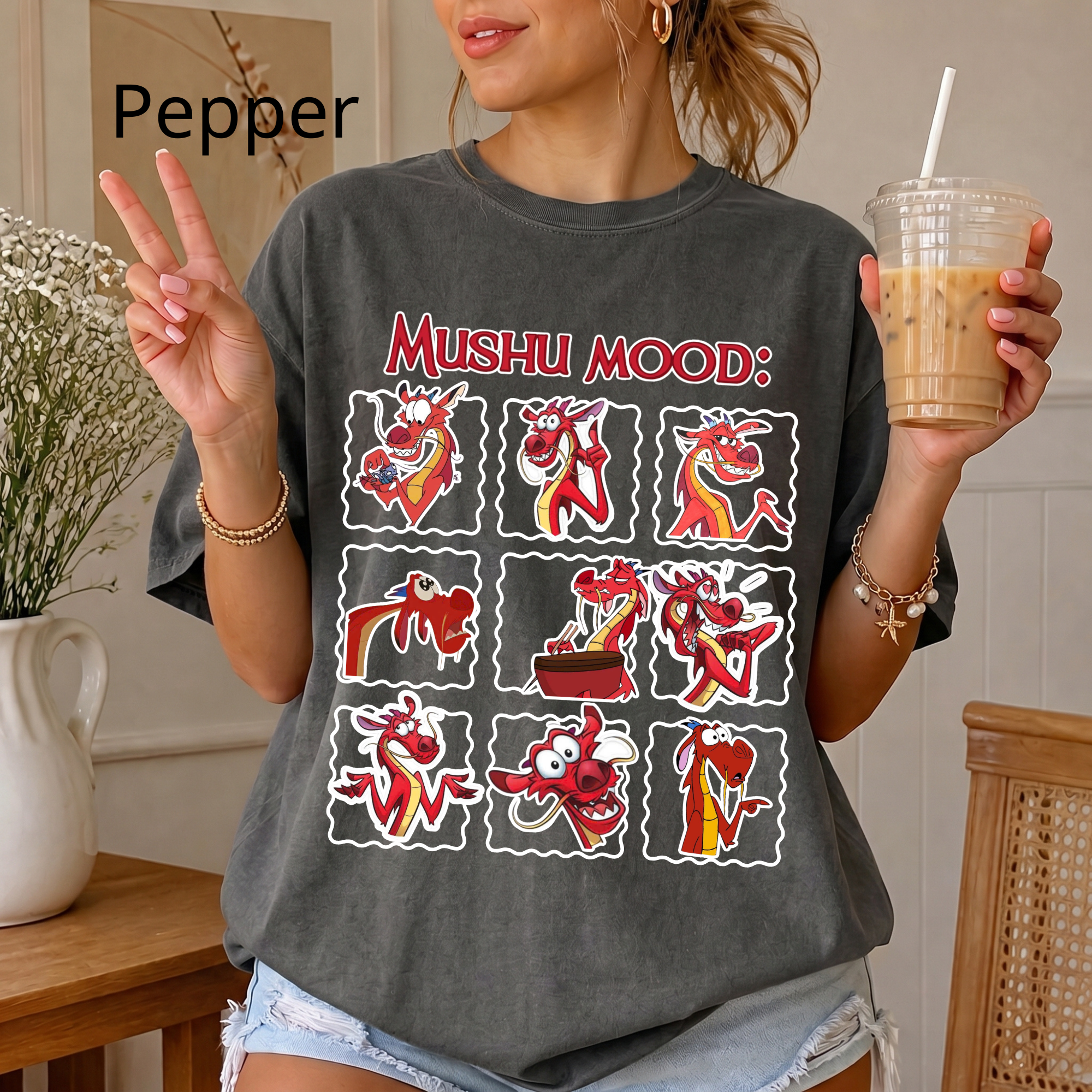 Retro "Mushu Mood" Shirt, Dragon Graphic Tee, Cute Face Emotion Of Mushu T-Shirt | Mulan Princess Tee