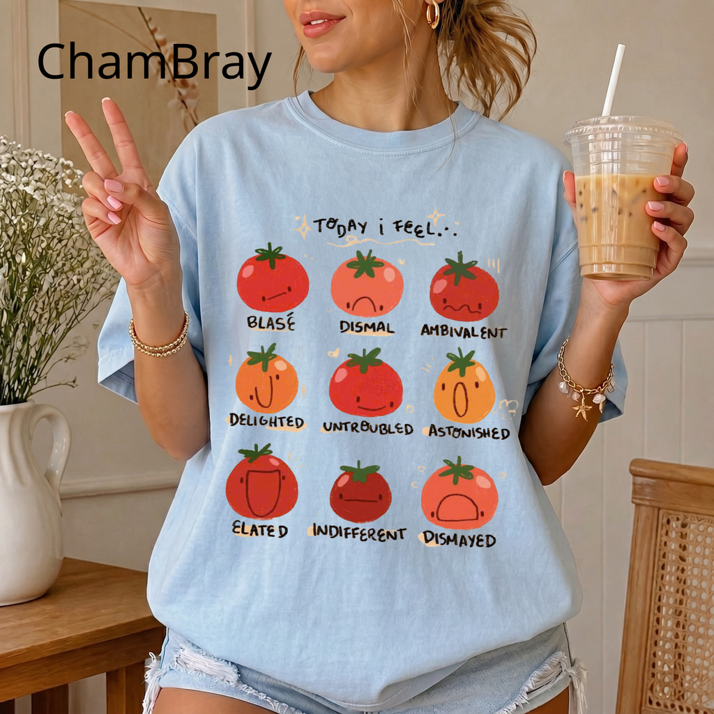 Tomato Mood Chart T-shirt | Kawaii Tomato Illustration, Food Pun Tee