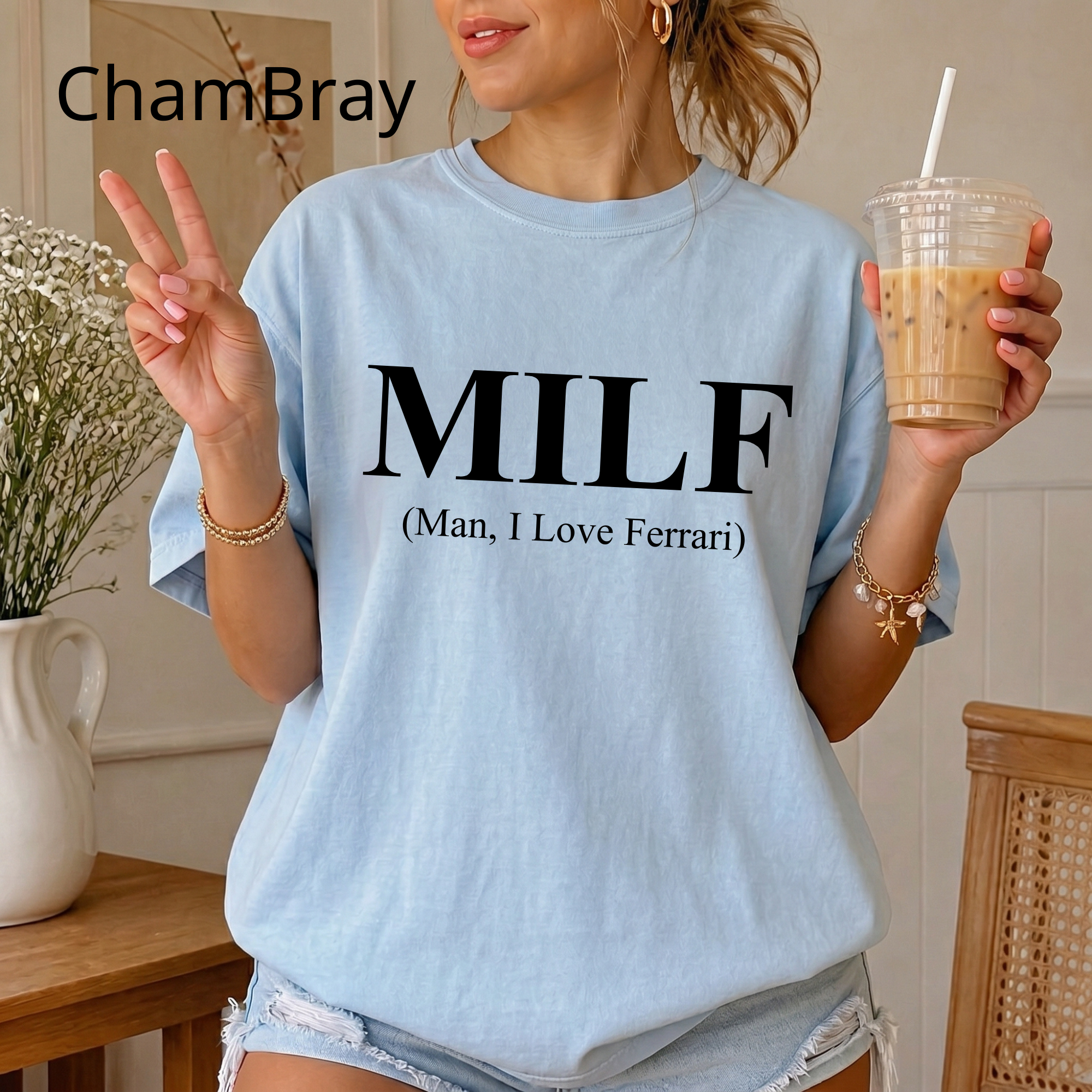 MILF Joke T-Shirt, "Man I Love Ferrari" Edgy Word Art Tee, Streetwear Graphic Shirt for Trolls, Funny Humor Top, Funny Quote Shirt