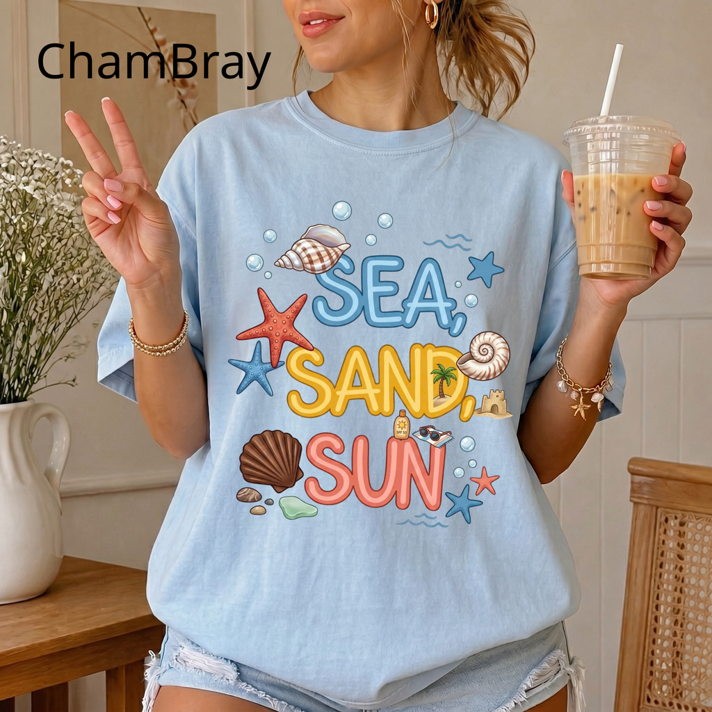Sea Sand Sun T-Shirt — Beach Shells Graphic Tee